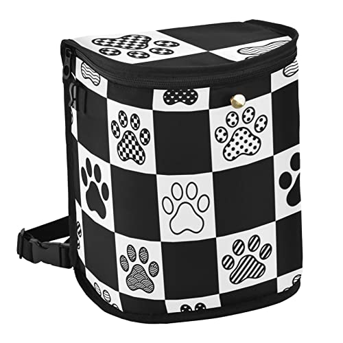 Waterproof Car Trash Can with Lid - Leak-Proof Hanging Organizer for Dogs | Portable Collapsible Auto Garbage Bin with Paw Print & Heart Stripes Design | Perfect for Road Trips, French Bulldog Owners & Car Organization
