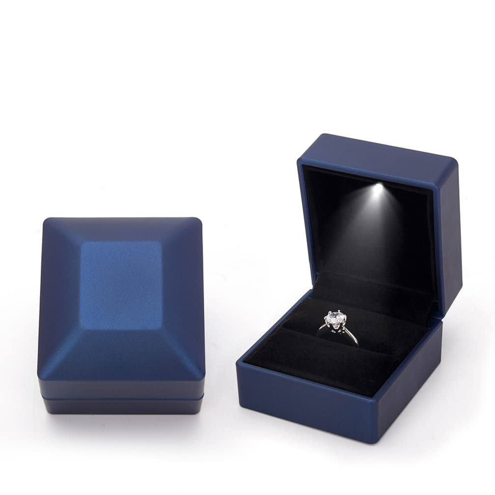 4EAELove Heart-Shaped Blue LED Jewelry Box - Premium Ring Necklace Organizer with Soft Lighting | Perfect for Engagement Rings, Wedding Jewelry Storage & Romantic Gift Presentation