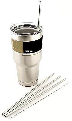 4 Pack Reusable Stainless Steel Straws for 30 oz Yeti Tumbler & Rambler Cups - CocoStraw Brand Eco-Friendly Metal Drinking Straws - Perfect for Iced Coffee, Smoothies & Cold Drinks at Home, Office or Travel