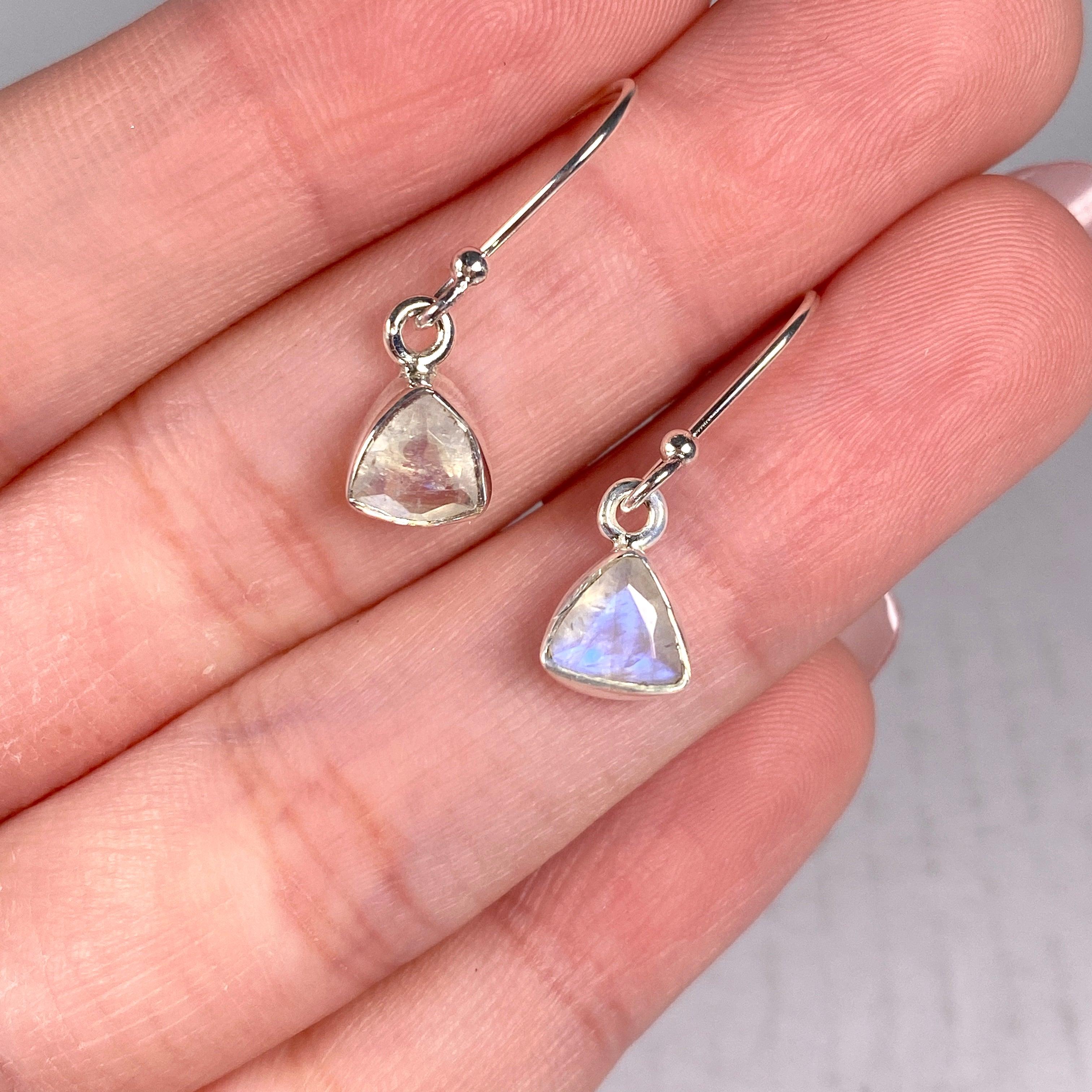 Moonstone Petite Triangular Faceted Earrings R2363 MST - Elegant Dainty Jewelry for Women, Perfect for Weddings, Parties & Everyday Wear