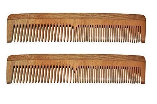**Neem Wood Combs for Hair Care - Pack of 2 (Model No. 2) - Natural Anti-Dandruff & Scalp Massage for Healthy Hair Growth - Perfect for Daily Use & Travel**
