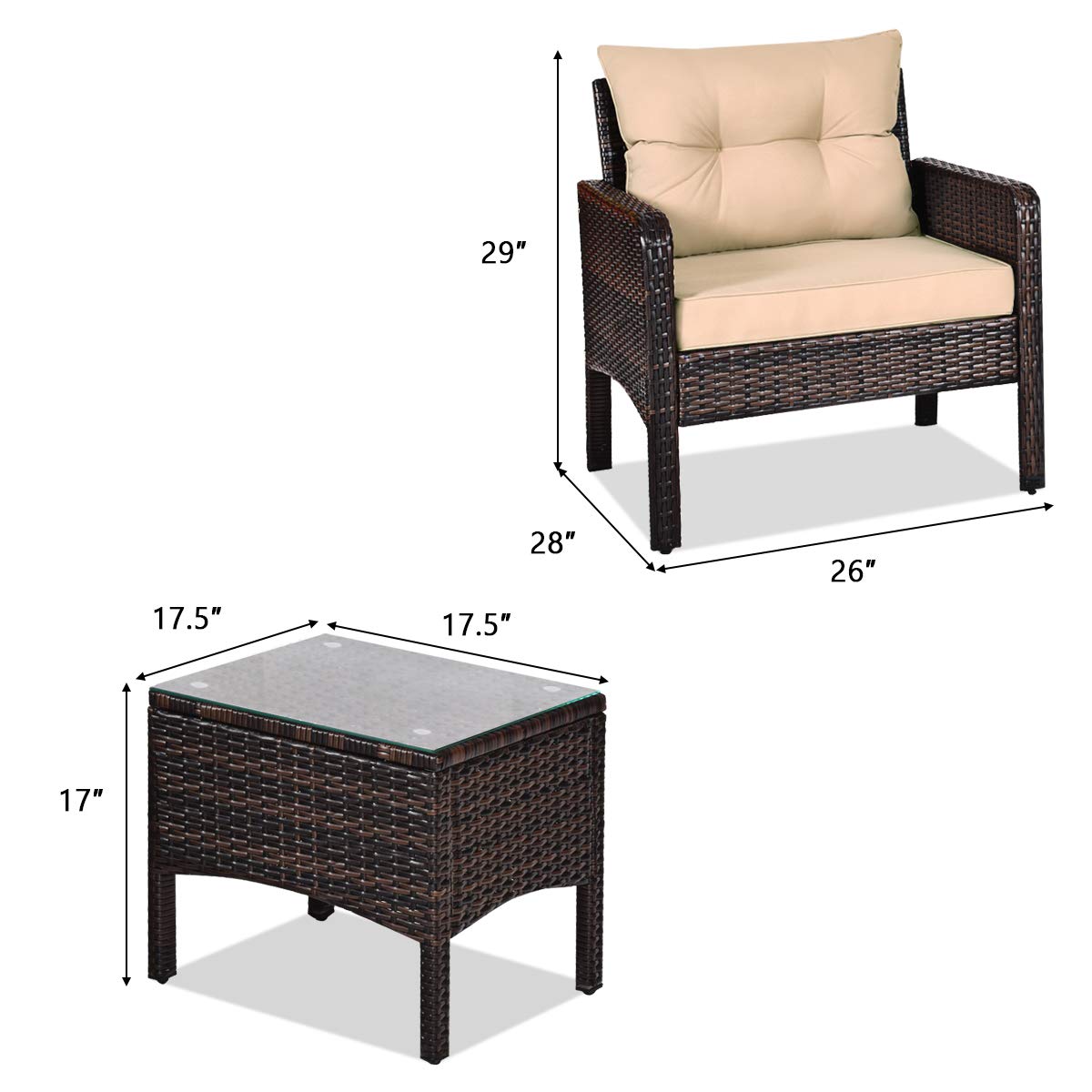 **HAPPYGRILL 3-Piece Outdoor Patio Furniture Set - Rattan Wicker Coffee Table & Chairs with Cushions - Perfect for Garden, Balcony, Backyard, Poolside & Outdoor Relaxation**
