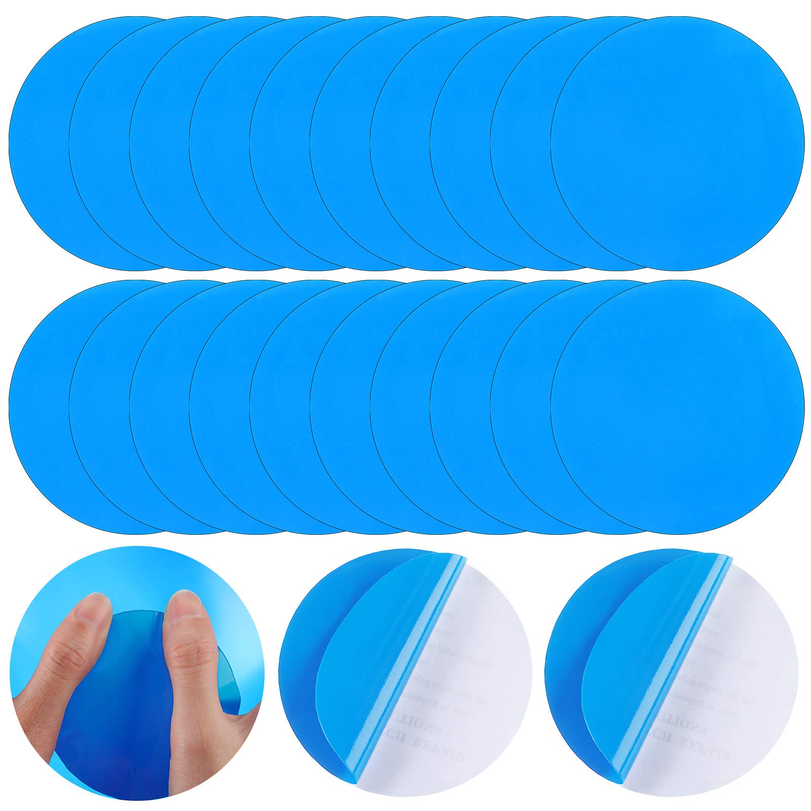 Self-Adhesive PVC Repair Patches - 20 Pack Vinyl Pool Liner & Boat Repair Kit for Inflatable Raft, Kayak, Canoe (Blue) - Waterproof Fix for Leaks, Holes & Tears