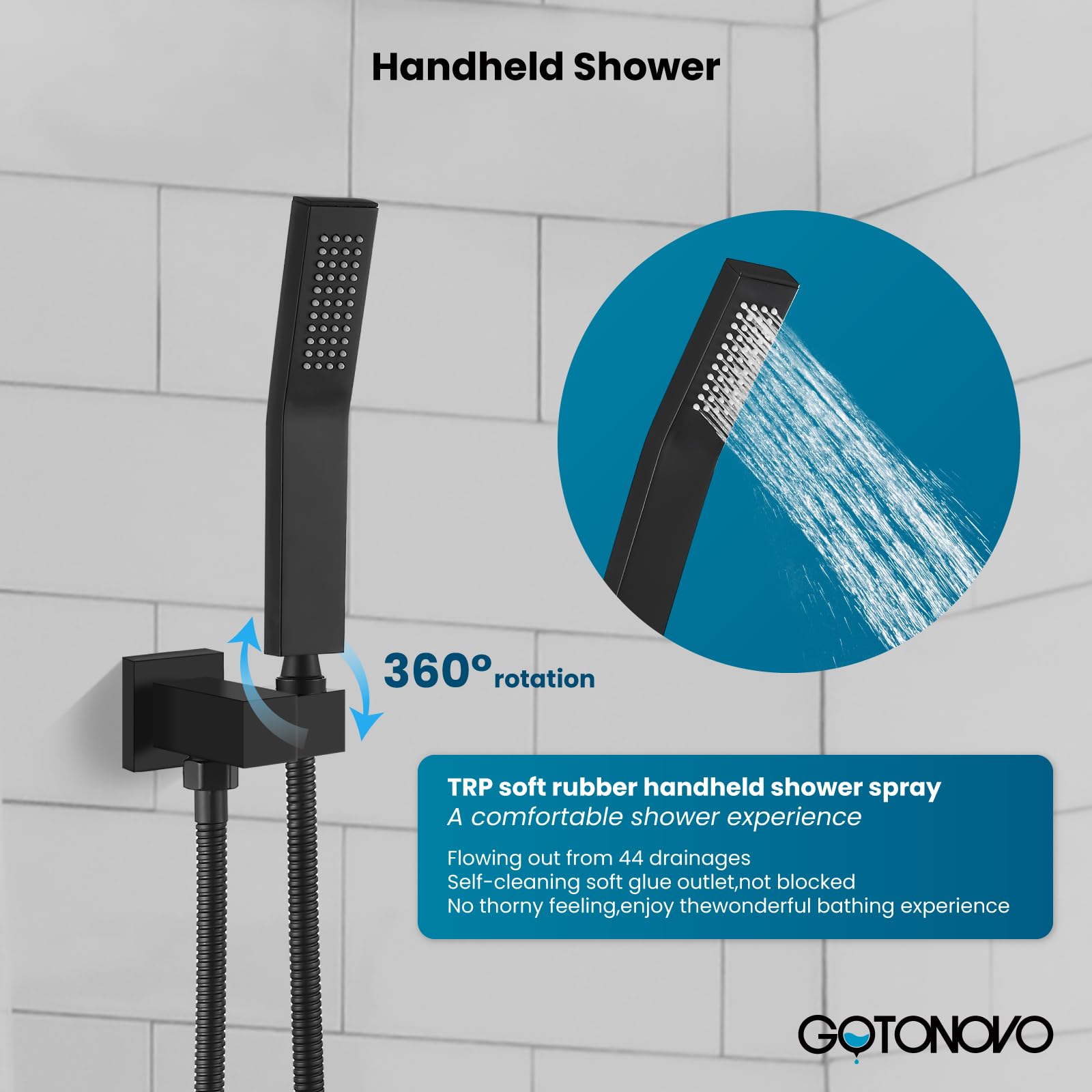 Gotonovo 10 Inch Matte Black Rainfall Shower System - Wall Mounted Shower Head and Handle Combo with Solid Brass Pressure Balancing Mixer Valve | Perfect for Modern Bathroom Renovation & Spa-Like Shower Experience