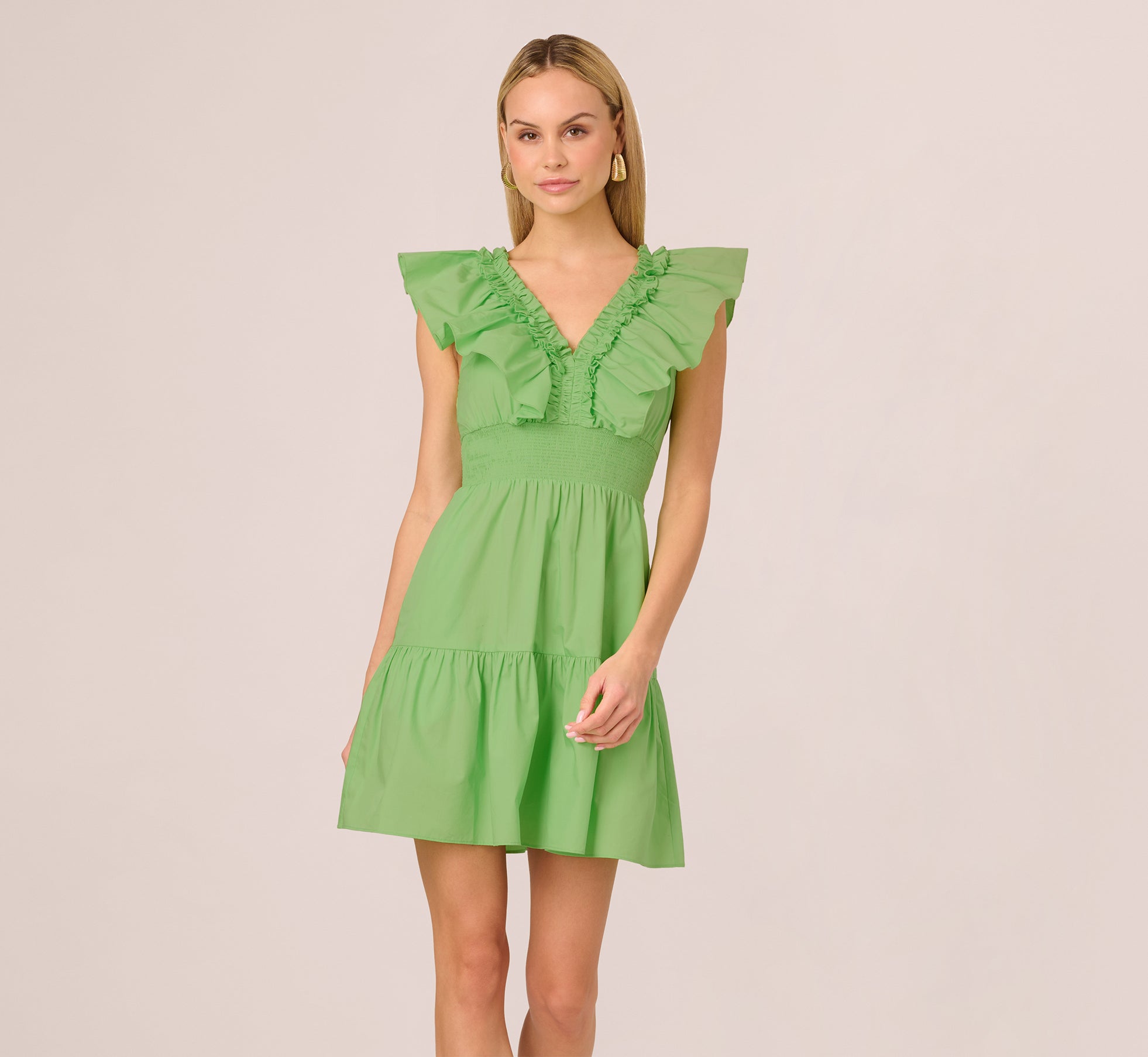 Stylish Ruffle Collar Flounce Mini Dress in Lime Green | Women's Summer Party Cocktail Dress for Date Night & Special Occasions