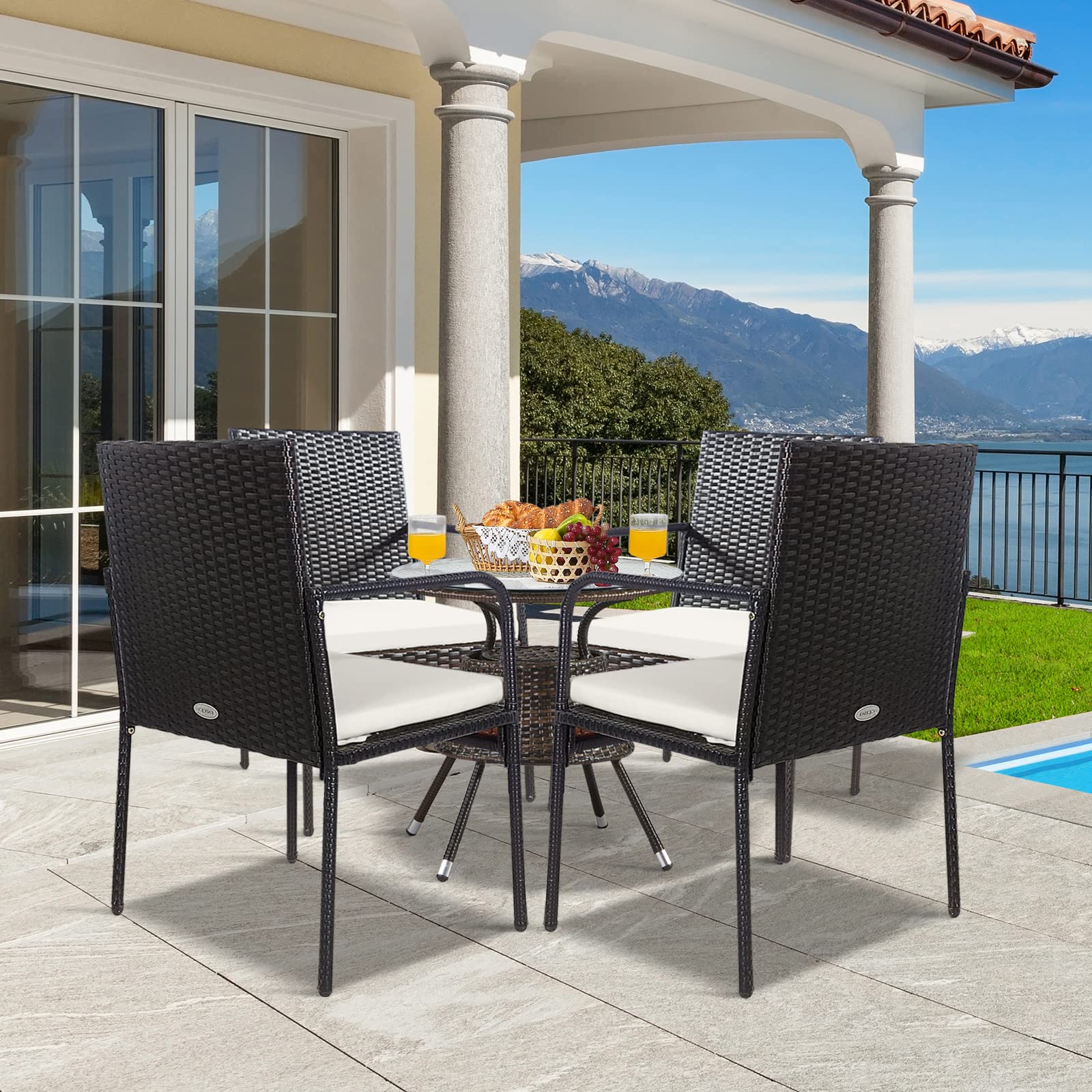 RELAX4LIFE 4-Piece Outdoor Dining Chair Set - All-Weather PE Wicker Patio Chairs with Comfortable Cushions, Durable Rattan Armchairs for Backyard, Poolside, Garden & Lawn - Perfect for Outdoor Entertaining & Relaxation