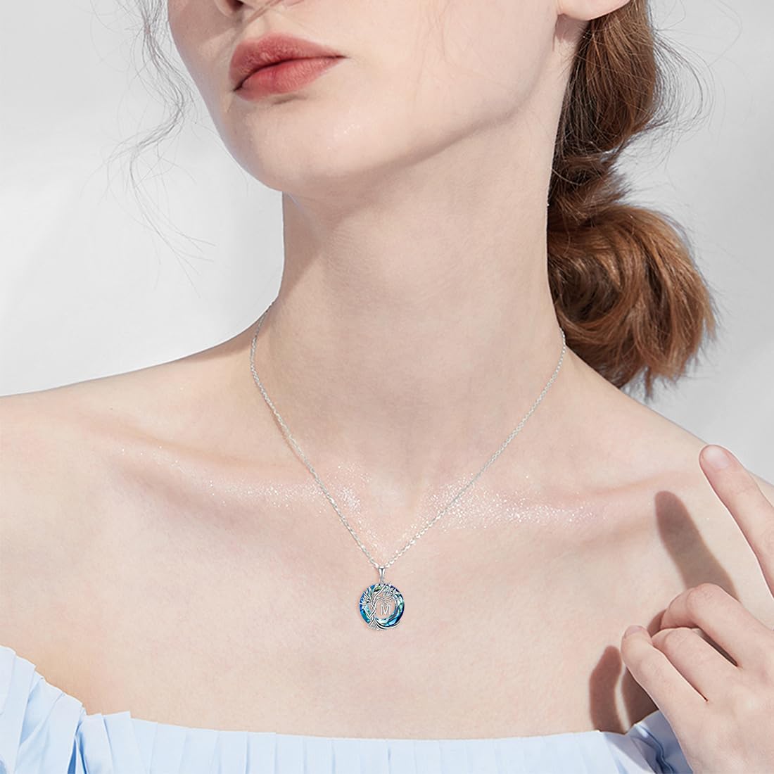 TOUPOP Sterling Silver Tree of Life Initial Necklace for Women - Personalized Letter Pendant with Blue Crystals, 925 Silver Jewelry for Mom | Birthday Gifts, Mother's Day Presents for Her | Perfect for Anniversaries, Christmas & Special Occasions