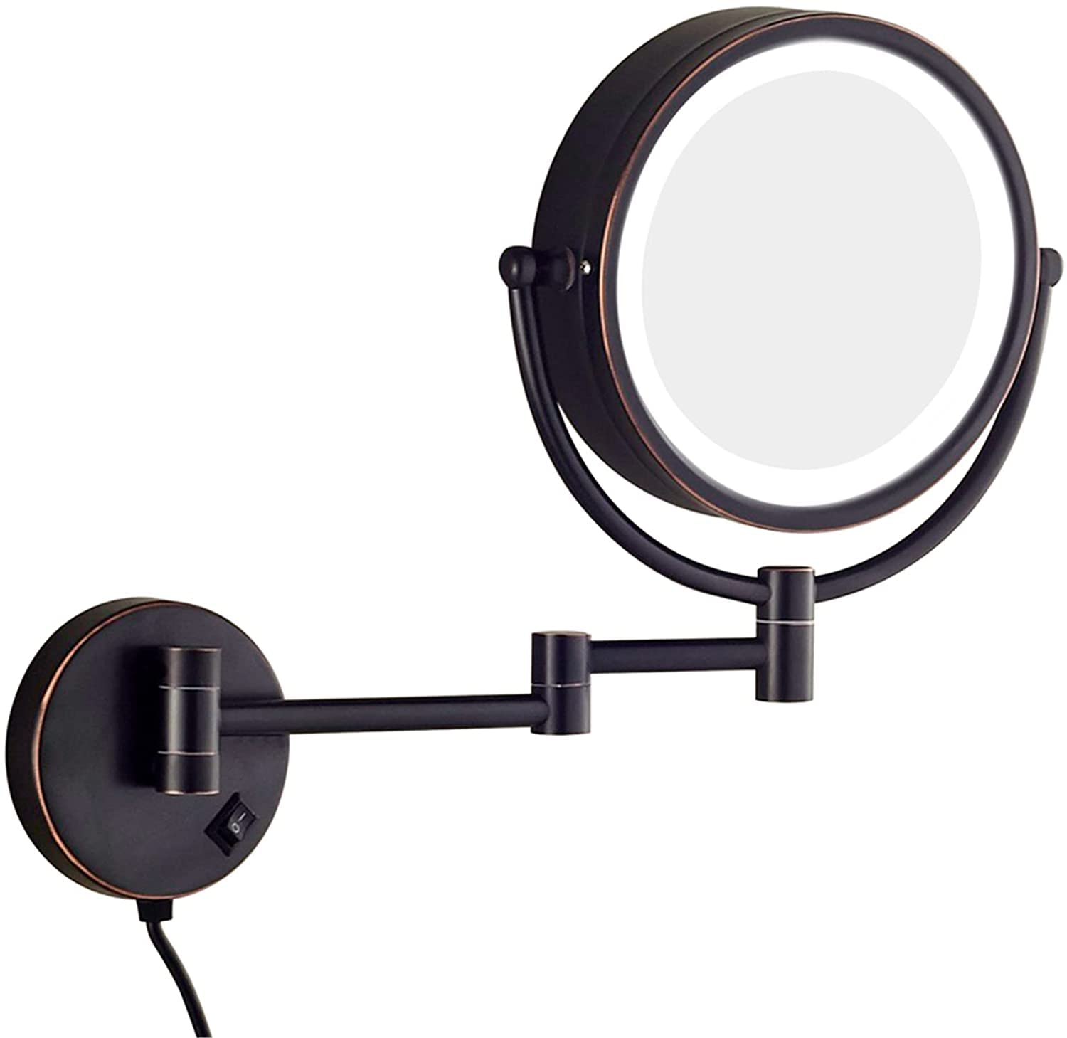 8 Inch LED Makeup Mirror with 10X Magnification - Double Sided Adjustable Wall Mounted Vanity Mirror for Bathroom & Dressing Room, Bronze Finish (Color: Nero) - Perfect for Precise Makeup Application, Skincare Routine & Grooming