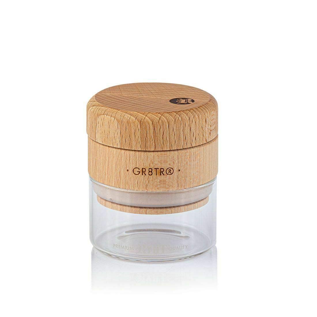 RYOT Wood GR8TR Herb Grinder - Premium Beech Top & Clear Jar | Matte Black & Walnut Options | Perfect for Kitchen, Camping & Travel Use