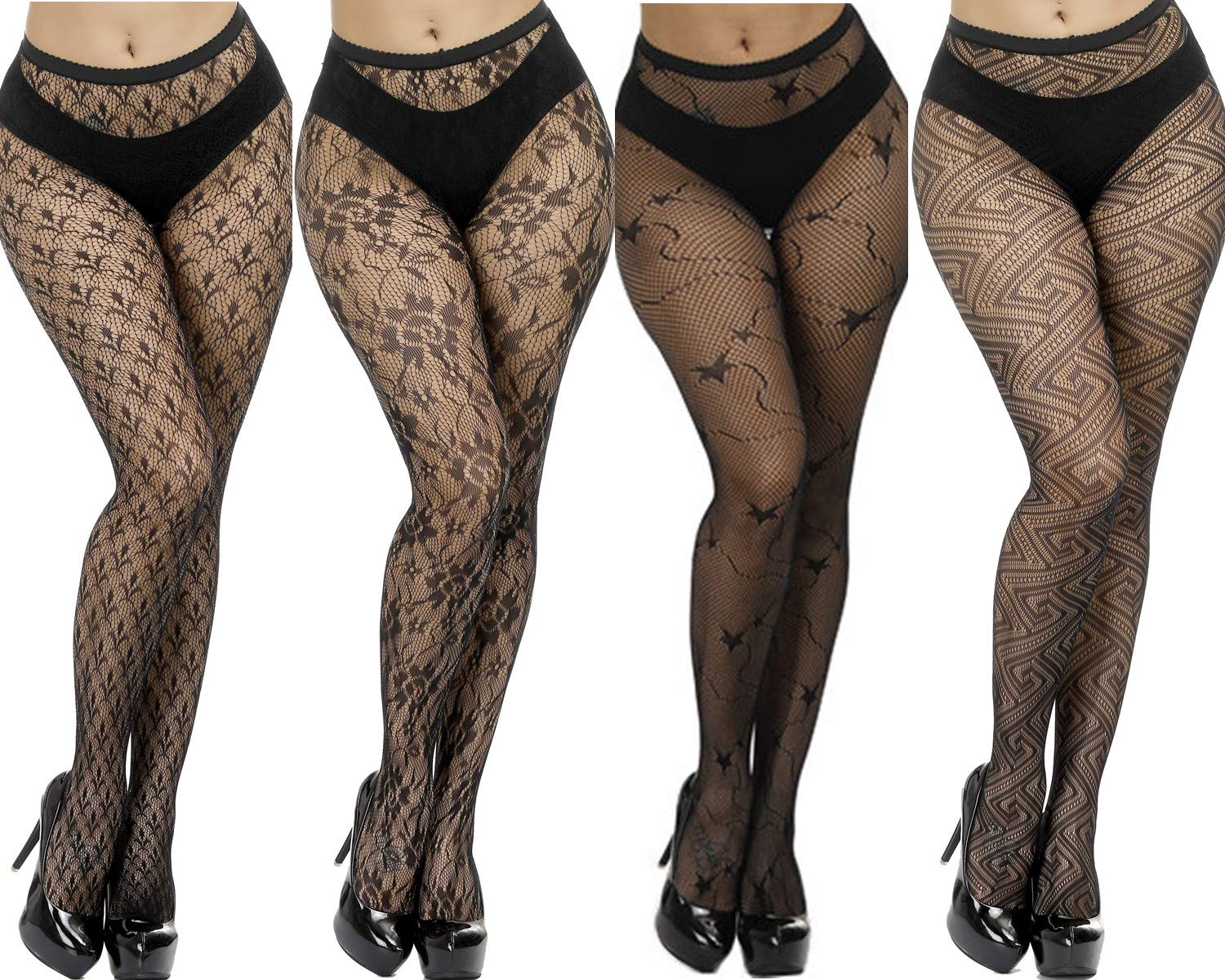 Abinsuper Women's Fishnet Stockings & Tights - 4-Pack High Waist Sexy Pantyhose for Women | Perfect for Halloween, Cosplay, Date Night & Lingerie Outfits
