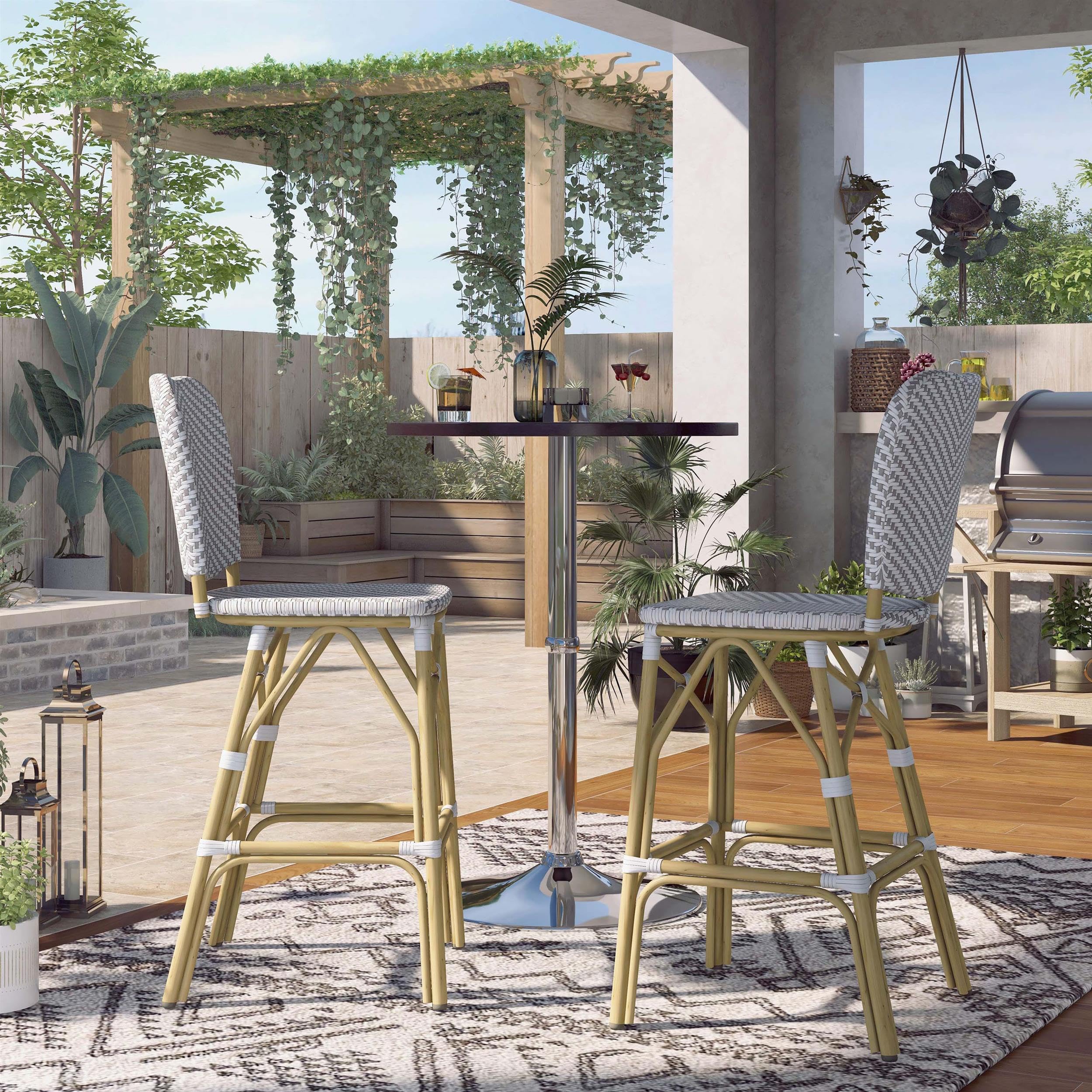 Furniture of America Adino Aluminum Patio Bar Chair Set of 2 - Gray Outdoor Dining Chairs for Backyard, Poolside & Garden - Weather-Resistant & Durable Bar Stools for Patio, Deck & Bistro