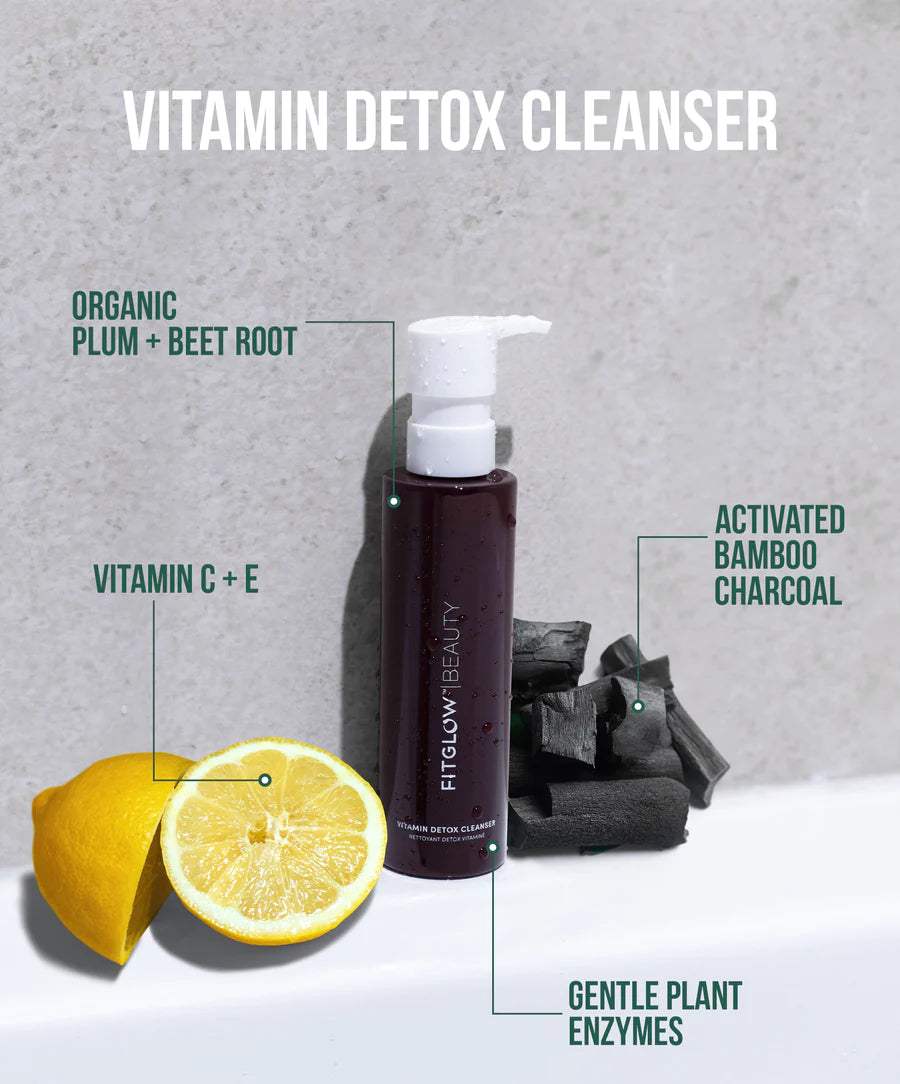 Fitglow Beauty Vitamin C Detox Cleanser - Organic Face Wash for Glowing Skin, Anti-Aging & Acne Treatment - Perfect for Daily Skincare Routine & Makeup Removal