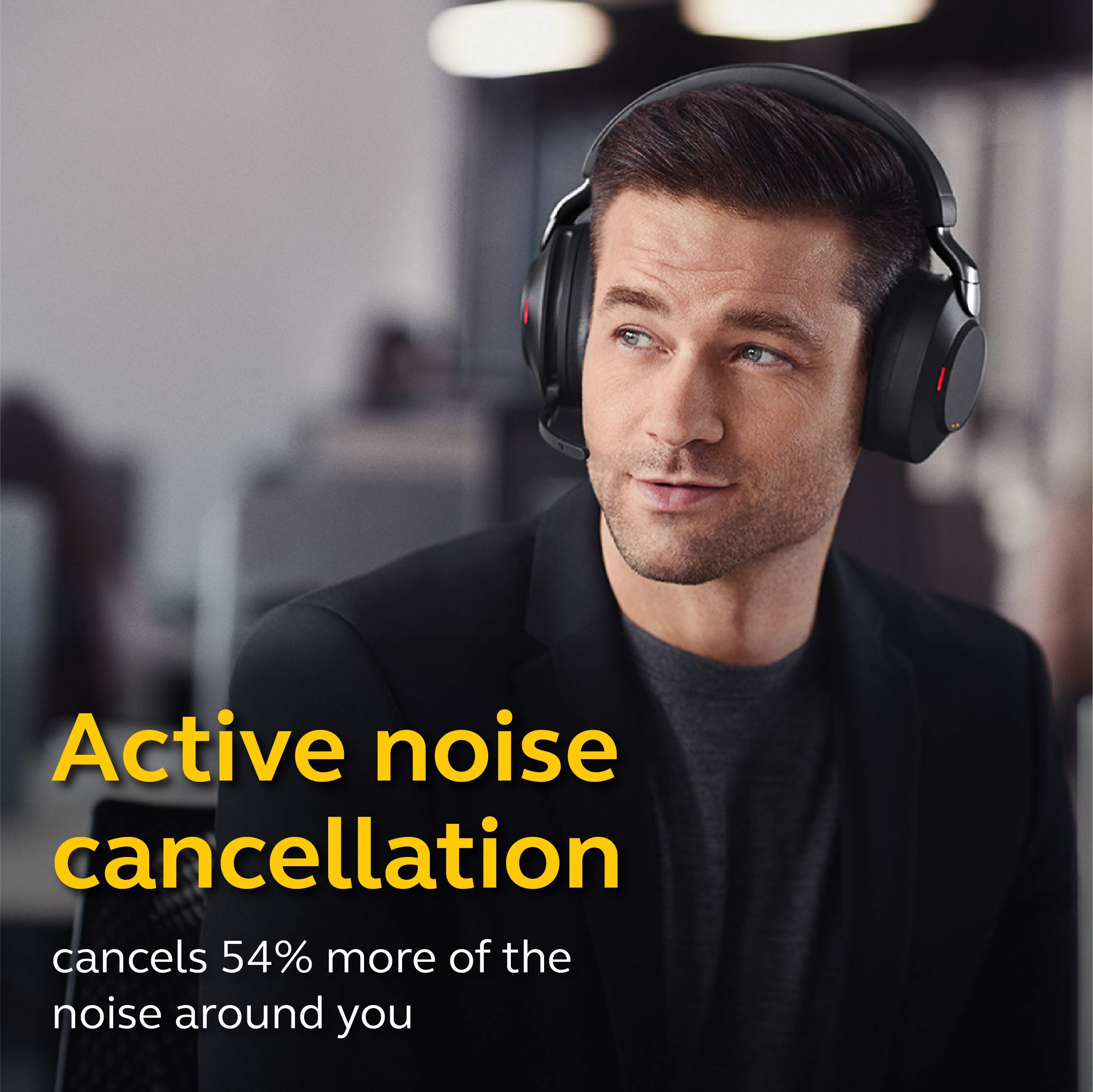 Jabra Evolve2 85 UC Wireless Bluetooth Headset with Link380c - Stereo Noise Cancelling Headphones for Calls & Music (37H Battery, Black) | Perfect for Home Office, Remote Work & Online Meetings (Renewed)