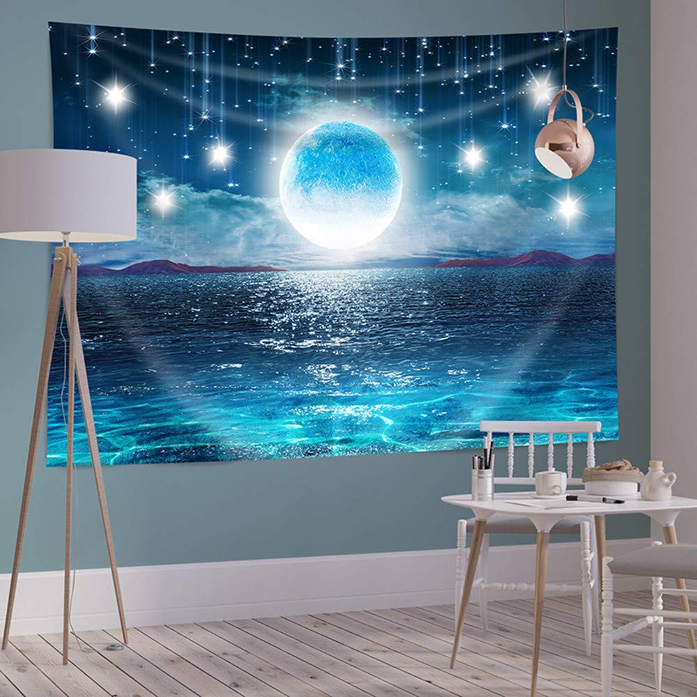 Starry Sky Ocean Moon & Stars Large 3D Cosmic Galaxy Tapestry - 60x60 Inch Wall Hanging Decor for Bedroom, Living Room | Perfect for Boho Home Decor, Dorm Room Aesthetic & Meditation Space