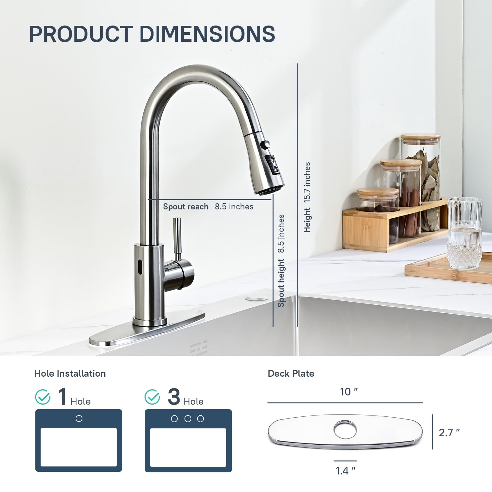 Arofa Touchless Kitchen Faucet with Pull Down Sprayer - Smart Motion Sensor Single Handle Stainless Steel Sink Faucet in Brushed Nickel - Ideal for Modern Kitchens and Busy Households