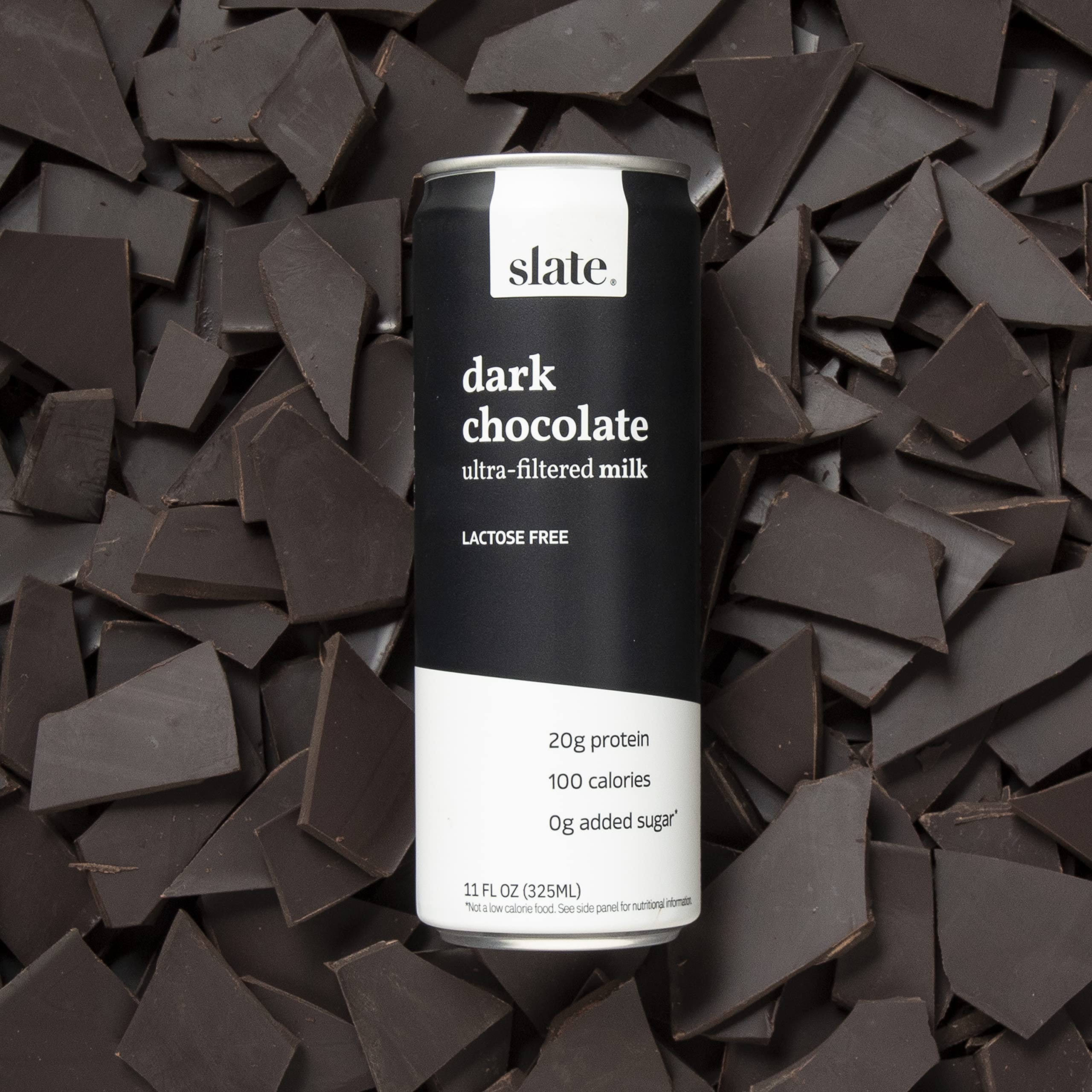 Slate Milk High Protein Shake - Dark Chocolate Flavor, Lactose Free, 20g Protein, 1g Sugar, 100 Calories | Keto Friendly, Low Carb, No Added Sugar | Perfect for Breakfast, Post-Workout Recovery & Healthy Snacking | 11 fl oz (Pack of 48 Cans)
