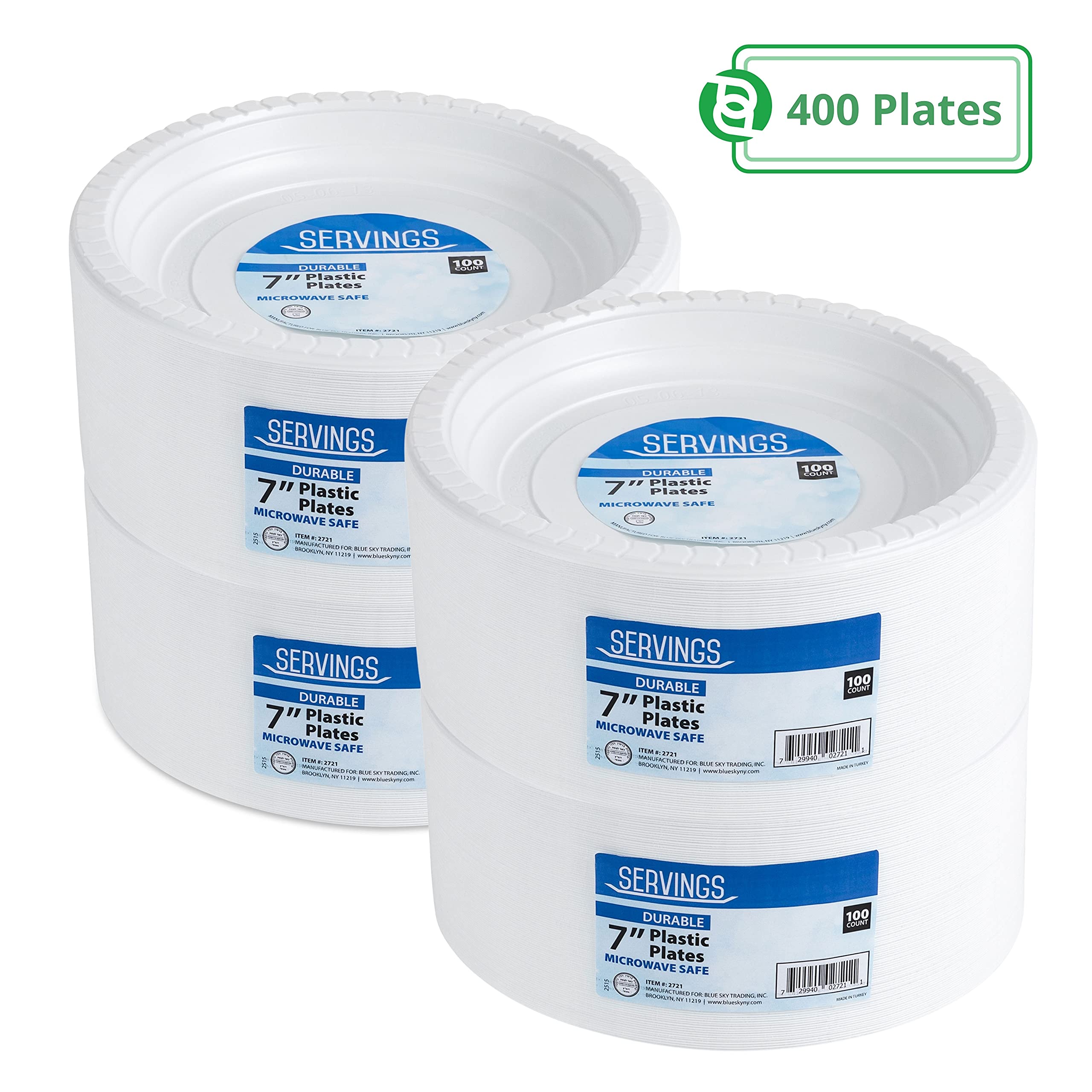 Blue Sky 7 Inch White Plastic Plates - 400 Count Disposable Dinner Plates | Microwave Safe & Durable | Perfect for Parties, Weddings, BBQs, Picnics & Family Gatherings | Ideal for Birthday Celebrations, Catering Events & Outdoor Dining