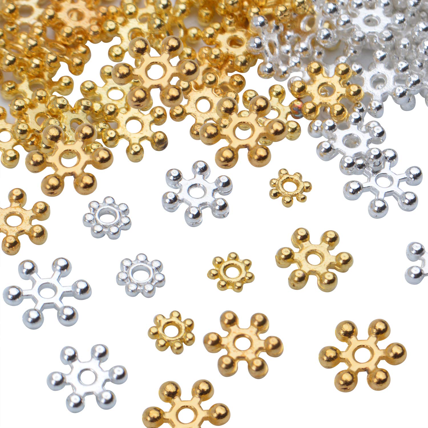 600pcs 4mm/6mm/8mm Alloy Flower Jewelry Spacer Beads - Silver & Gold Metal Charms for DIY Bracelets, Necklaces, Jewelry Making - Perfect for Crafting, Gifts & Boho Style Accessories