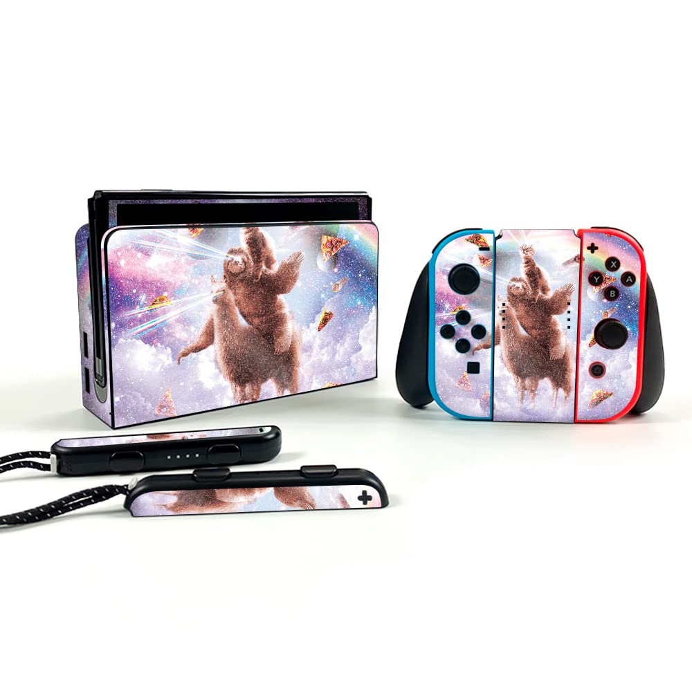 MightySkins Glossy Glitter Skin for Nintendo Switch OLED - Cat Sloth Llama Design | Protective & Durable Textured Glitter Cover | Easy to Apply | Made in USA | Perfect for Gaming, Travel & Personalization