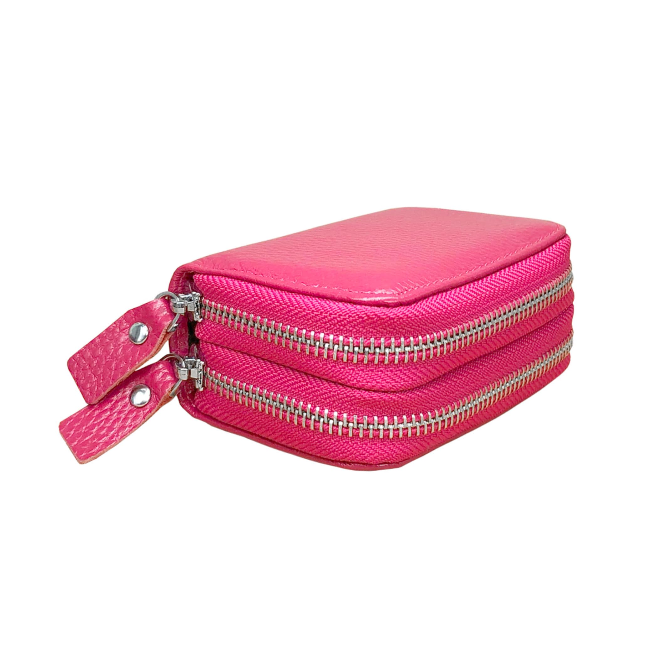 RFID Blocking Leather Credit Card Wallet for Women - Accordion Style Zip Wallet with Multiple Compartments | Perfect for Travel, Shopping & Everyday Use (Rose Red)