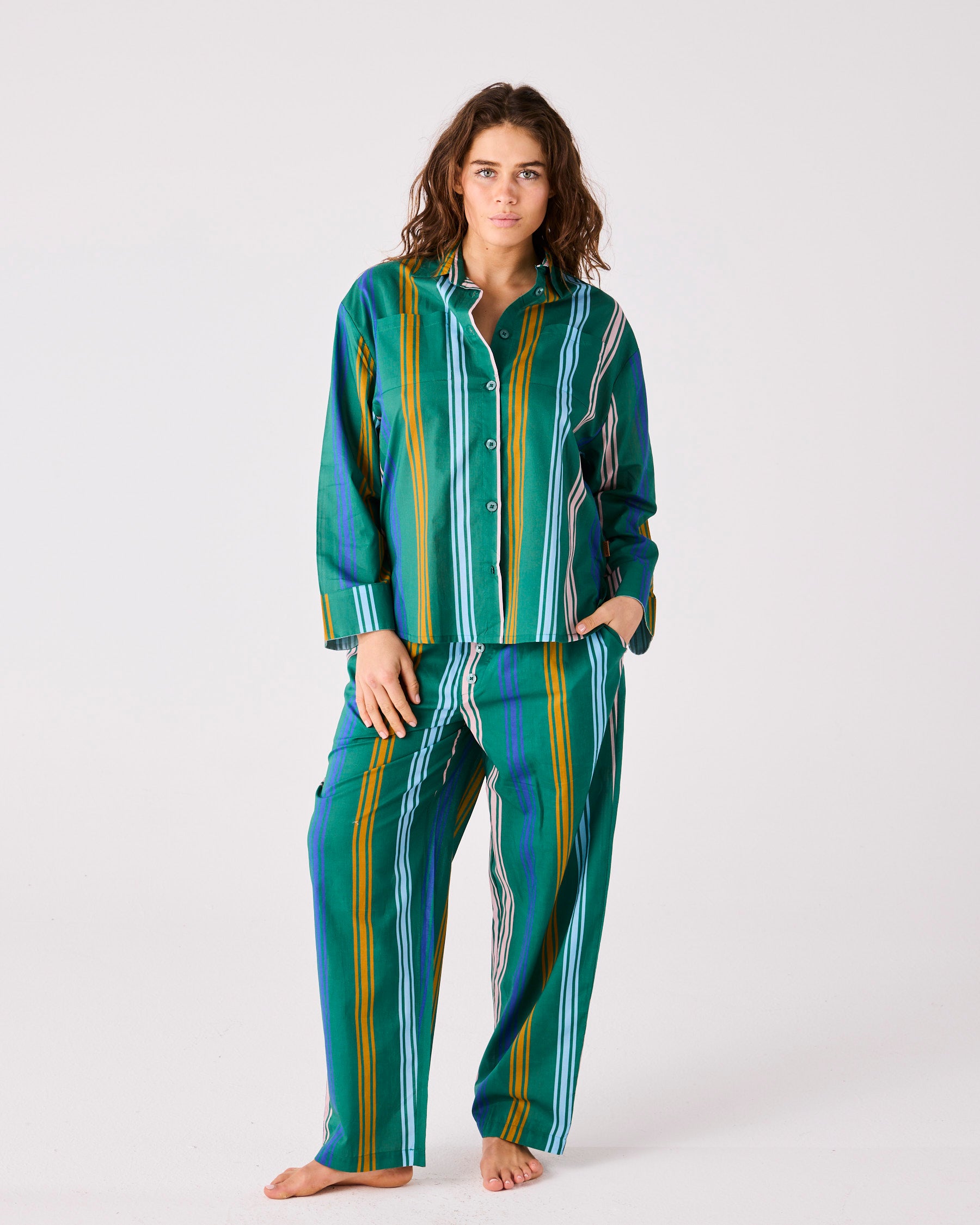 Eden Stripe Organic Cotton Long Sleeve Pajama Set for Women & Men - Soft & Breathable Sleepwear for All Seasons | Perfect for Lounging, Bedtime & Relaxation at Home