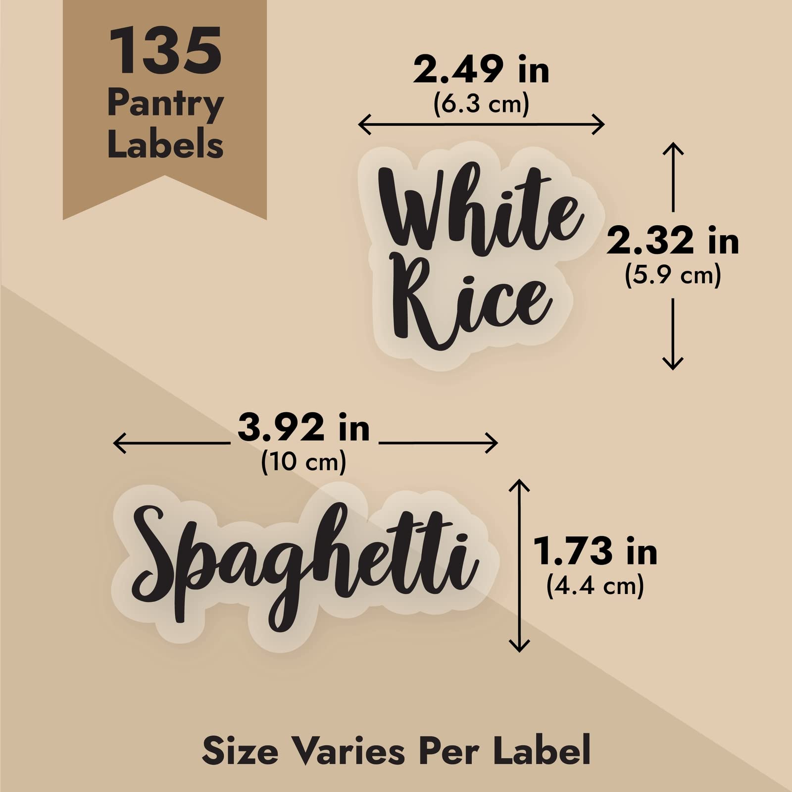 135 Preprinted Pantry Labels for Food Containers - Waterproof Black Cursive Clear Stickers for Organizing Kitchen Storage Canisters & Jars | Perfect for Pantry Organization, Meal Prep & Home Decluttering