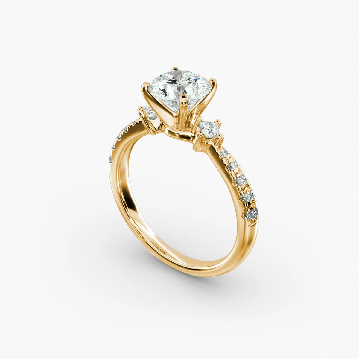 Luxury Pavé Three Stone Lab Grown Diamond Ring - 14K/18K Gold East West Engagement Ring for Women | Anniversary, Proposal, Wedding Gift Idea