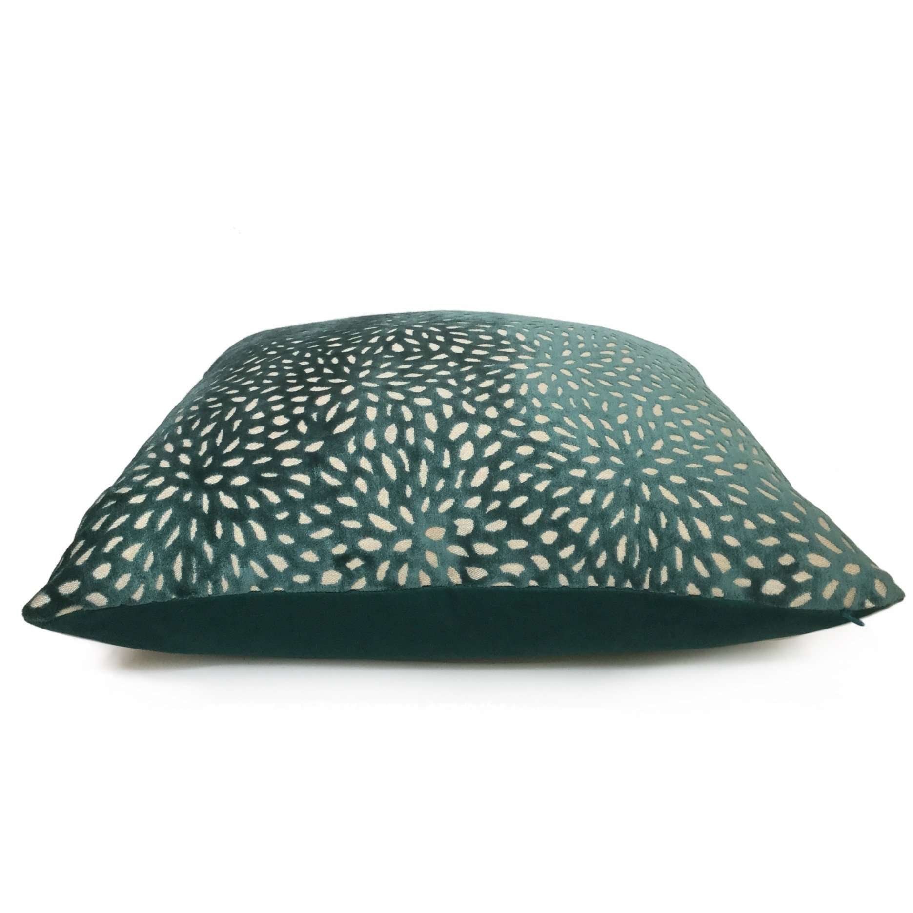 Teal Green Floral Web Velvet Pillow Cover - Soft Decorative Cushion Case for Sofa, Bed, Living Room & Home Decor