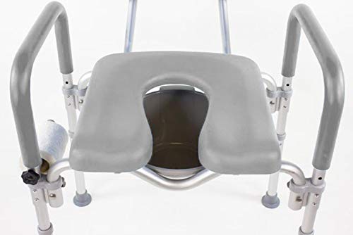 Premium Adjustable Height Shower Chair with Padded Seat & Backrest - Comfortable Raised Toilet Seat for Elderly & Seniors - Includes Commode Pail & Lid - Gray - Ideal for Bathroom Safety & Mobility Assistance