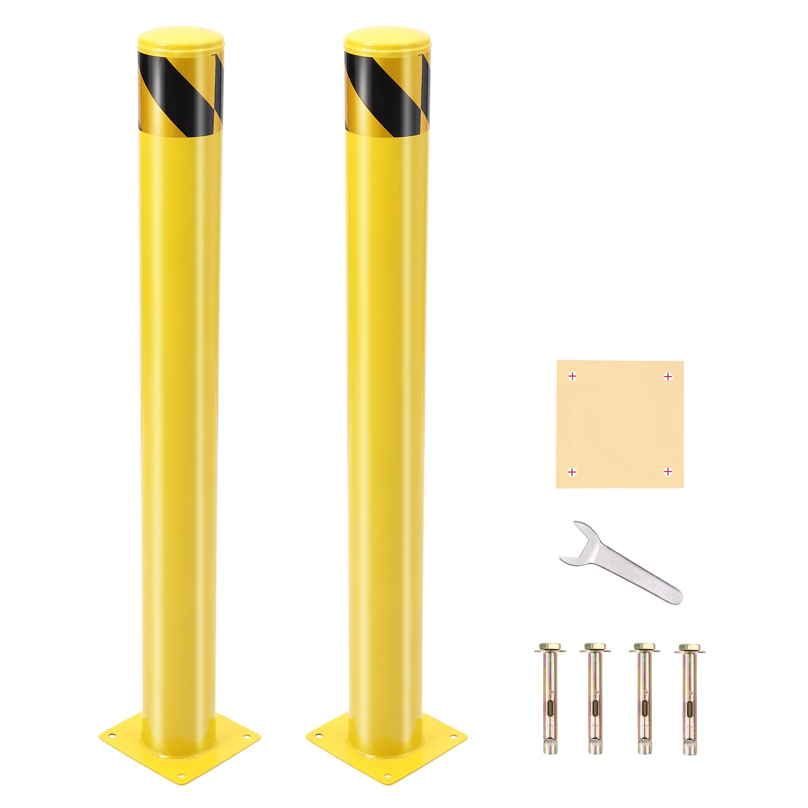 GAOMON 36 Inch Steel Safety Bollard Post with 4 Anchor Bolts, 4.5 Inch Diameter Security Traffic Barrier for Parking Lots, Warehouses, Driveways, and Sidewalks – Ideal for Enhanced Safety and Traffic Control, 2 Packs