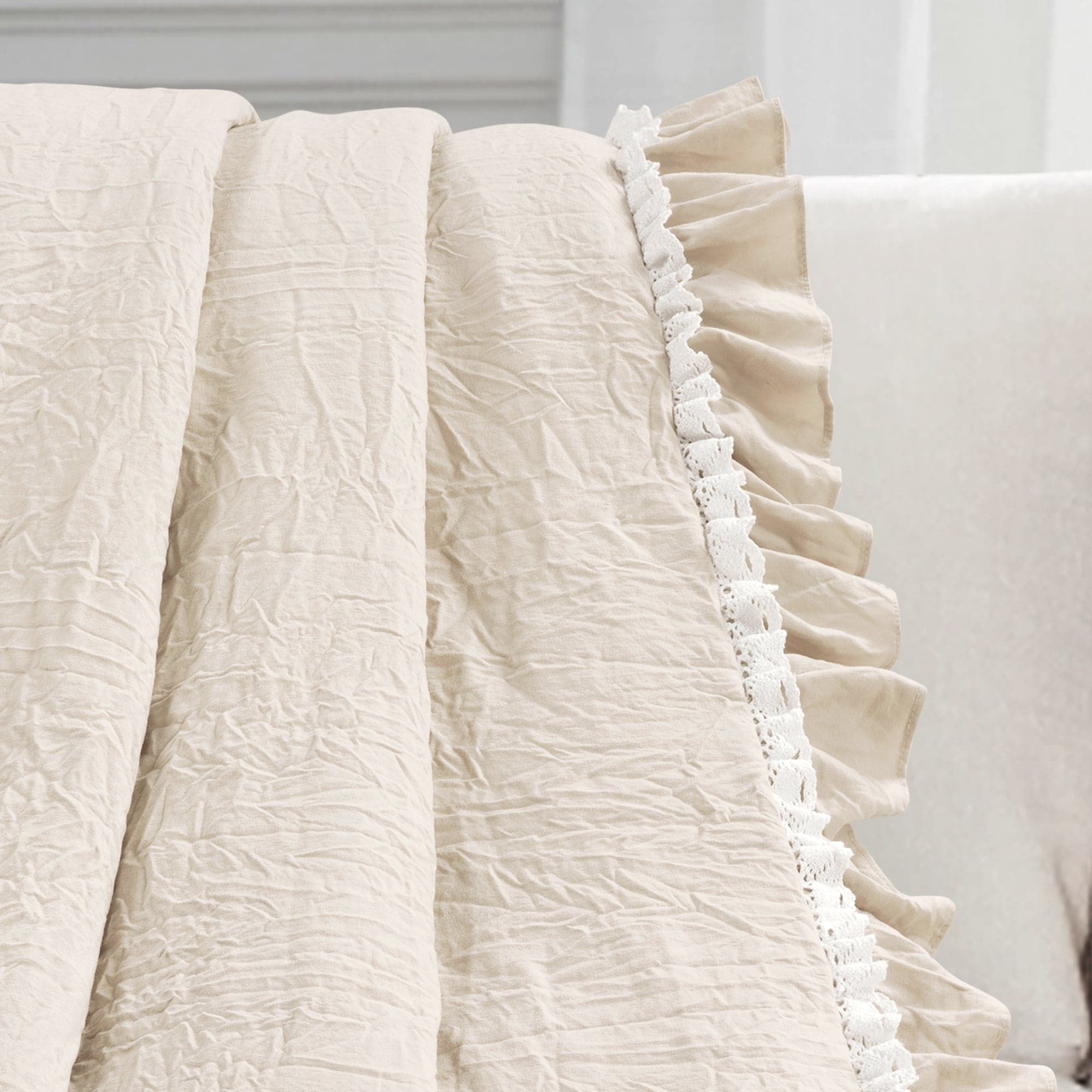 Ella Ruffle Lace Throw Blanket - Soft Decorative Knit Bedspread for Couch, Sofa & Bed - Perfect for Home Decor, Wedding Gift & Cozy Nights