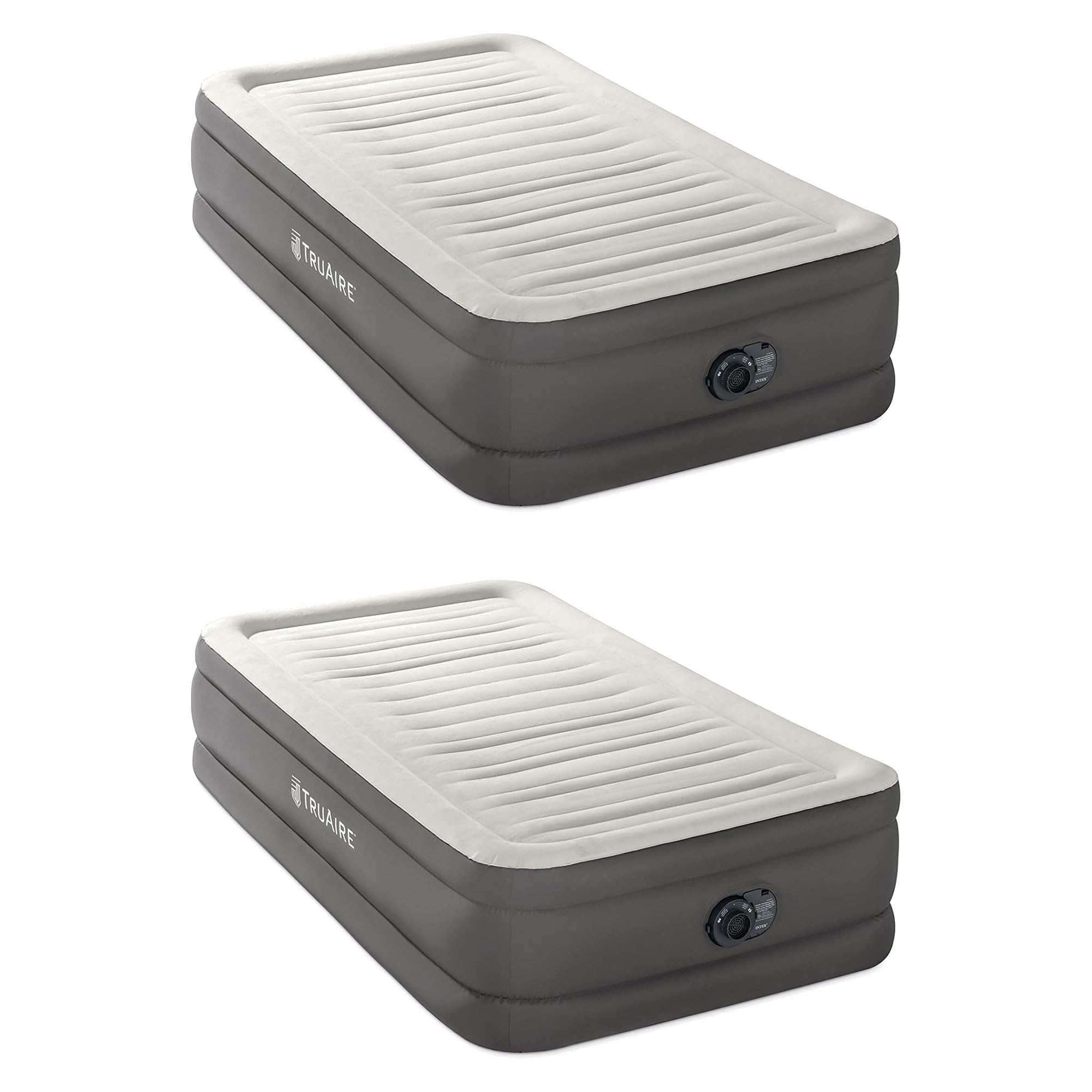 Intex 18 Inch Twin Size TruAire Luxury Air Mattress with Fiber Tech & Built-in Electric Pump - 2 Pack, Grey - Perfect for Guest Beds, Camping & Home Essentials