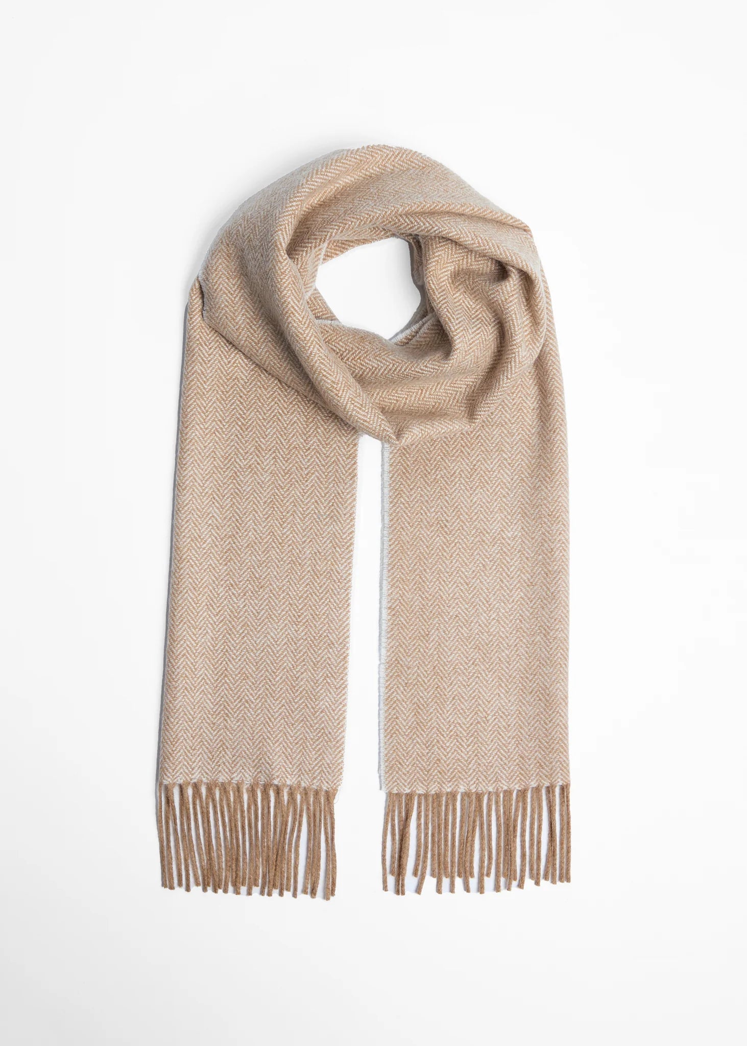 Foxford Lambswool Scarf - Camel Herringbone Pattern - Soft & Warm Winter Accessory for Men & Women - Perfect for Cold Weather, Outdoor Activities & Fashion