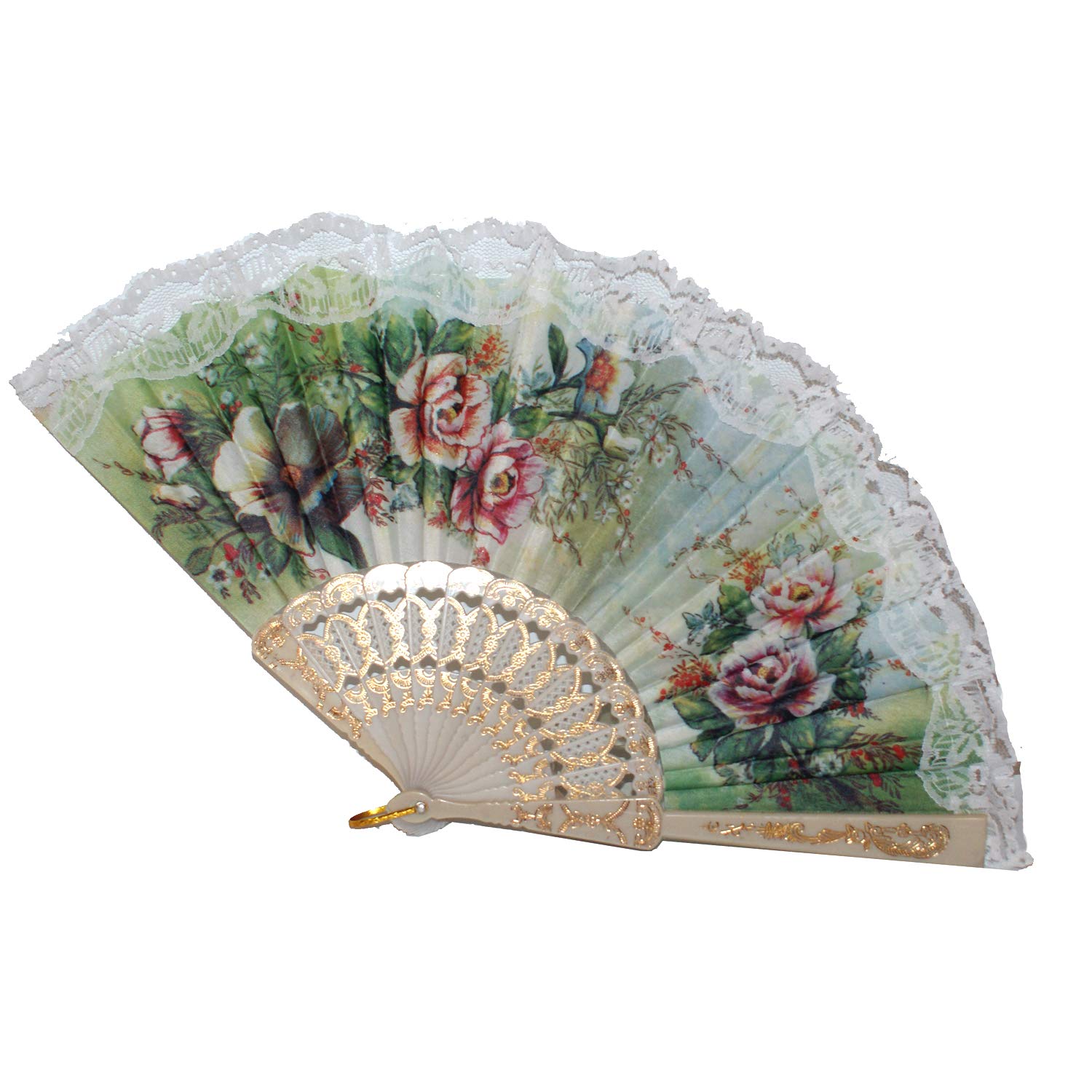 Elegant White Lace Hand Fan for Women - Vintage Decorative Spanish Flamenco Fan - Perfect for Weddings, Costume Parties & Photo Props