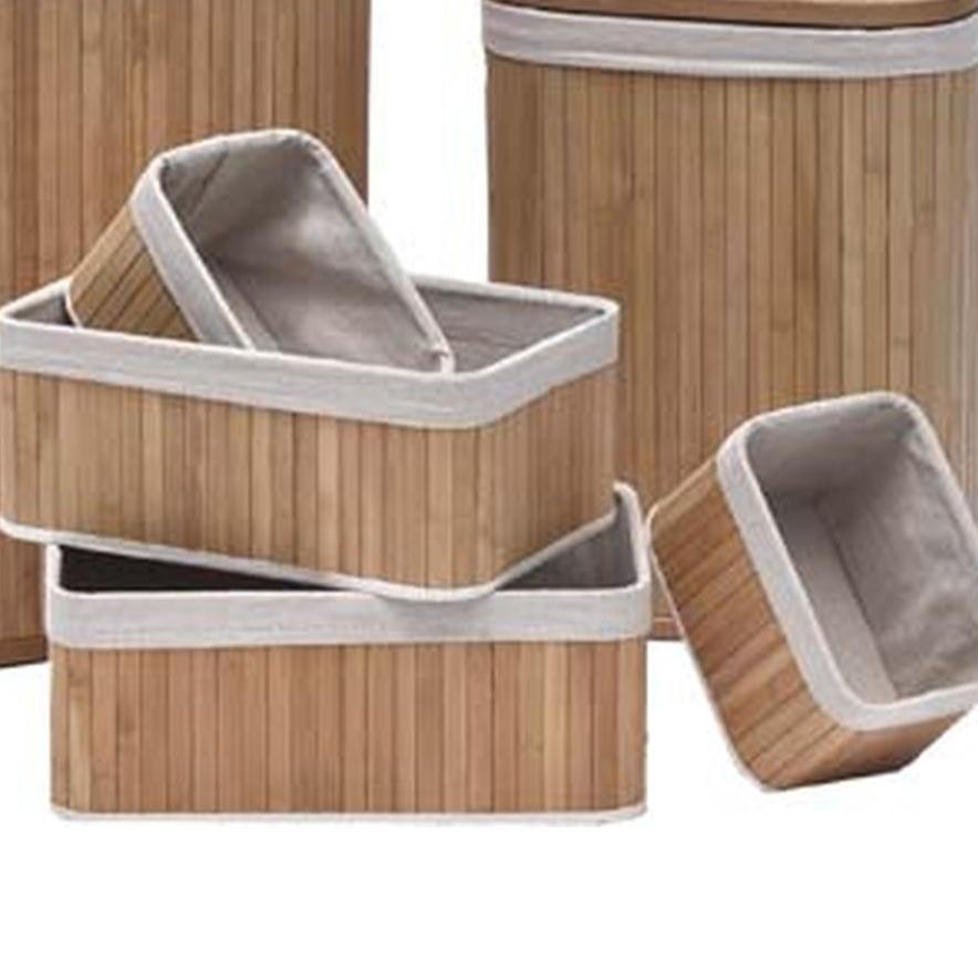 Natural Bamboo Basket with Linen Fabric - Eco-Friendly Storage Organizer for Home, Kitchen, Bathroom - Multiple Sizes Available (Small, Medium, Large) - Perfect for Fruits, Vegetables, Toys & Laundry Organization