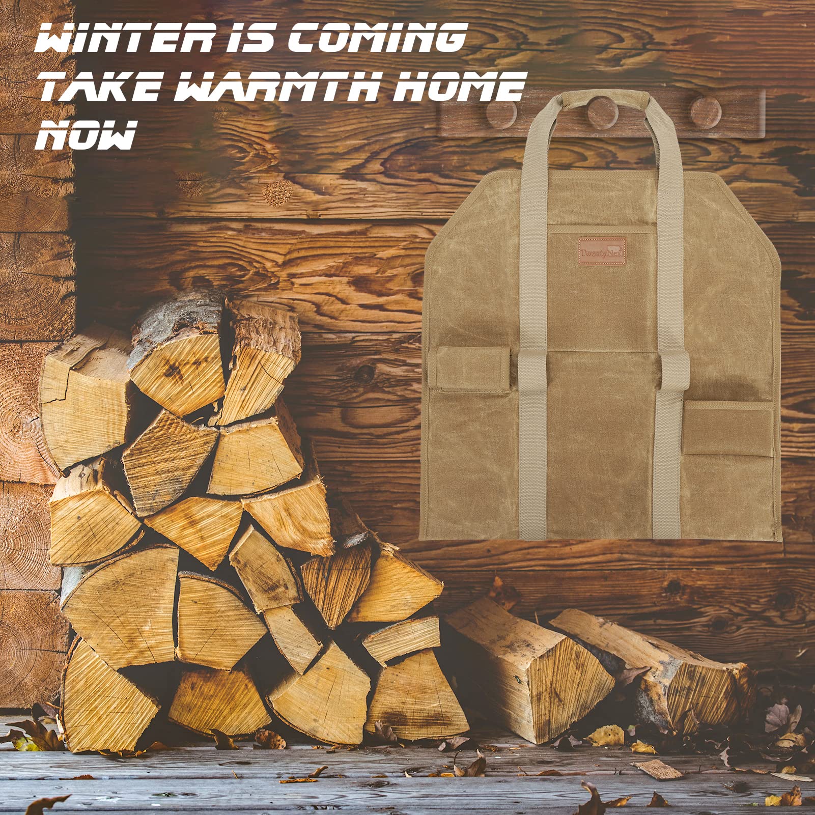 Heavy Duty Waxed Canvas Firewood Log Carrier Tote Bag with Handles - Durable Firewood Holder for Fireplace, Wood Stove, Camping & BBQ - Perfect for Indoor & Outdoor Use