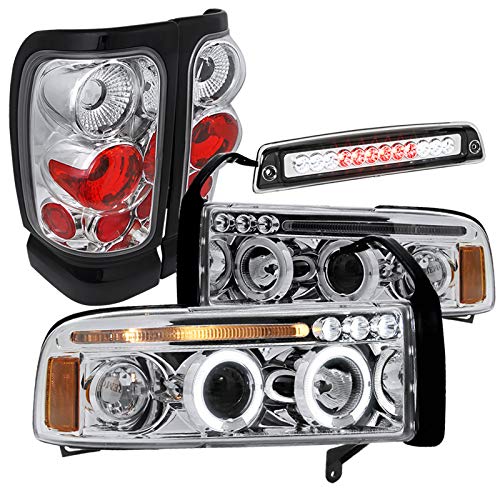 Spec-D Tuning Black Projector Headlights with 6-LED Fog Lights - Compatible with Dodge Ram (Left & Right Pair) - High-Performance Headlamp Assembly for Night Driving & Off-Road Adventures