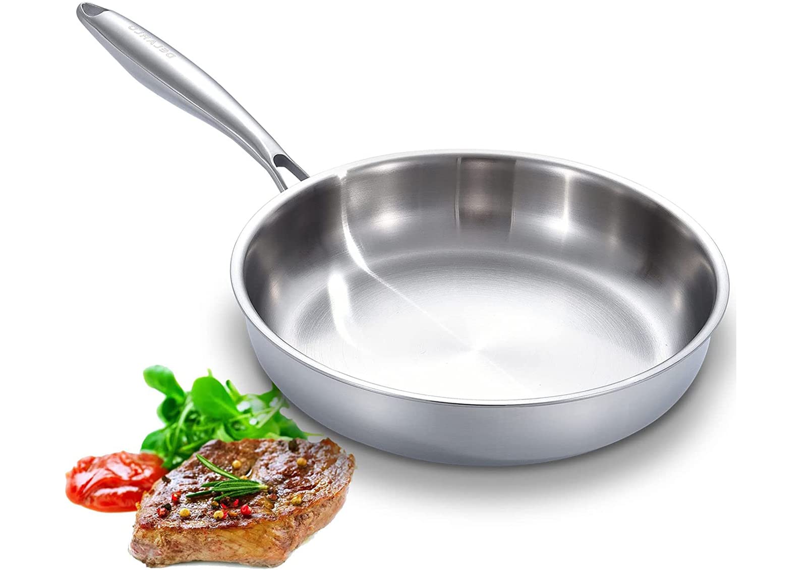 DELARLO 10-Inch Tri-Ply Stainless Steel Frying Pan - Professional Chef's Skillet for Induction, Gas & Electric Stoves - Oven & Broiler Safe Up to 600°F - Heavy Duty 18/10 Cooking Pan for Searing, Sautéing & Omelettes - Perfect for Home Kitchens & Restaurant Use
