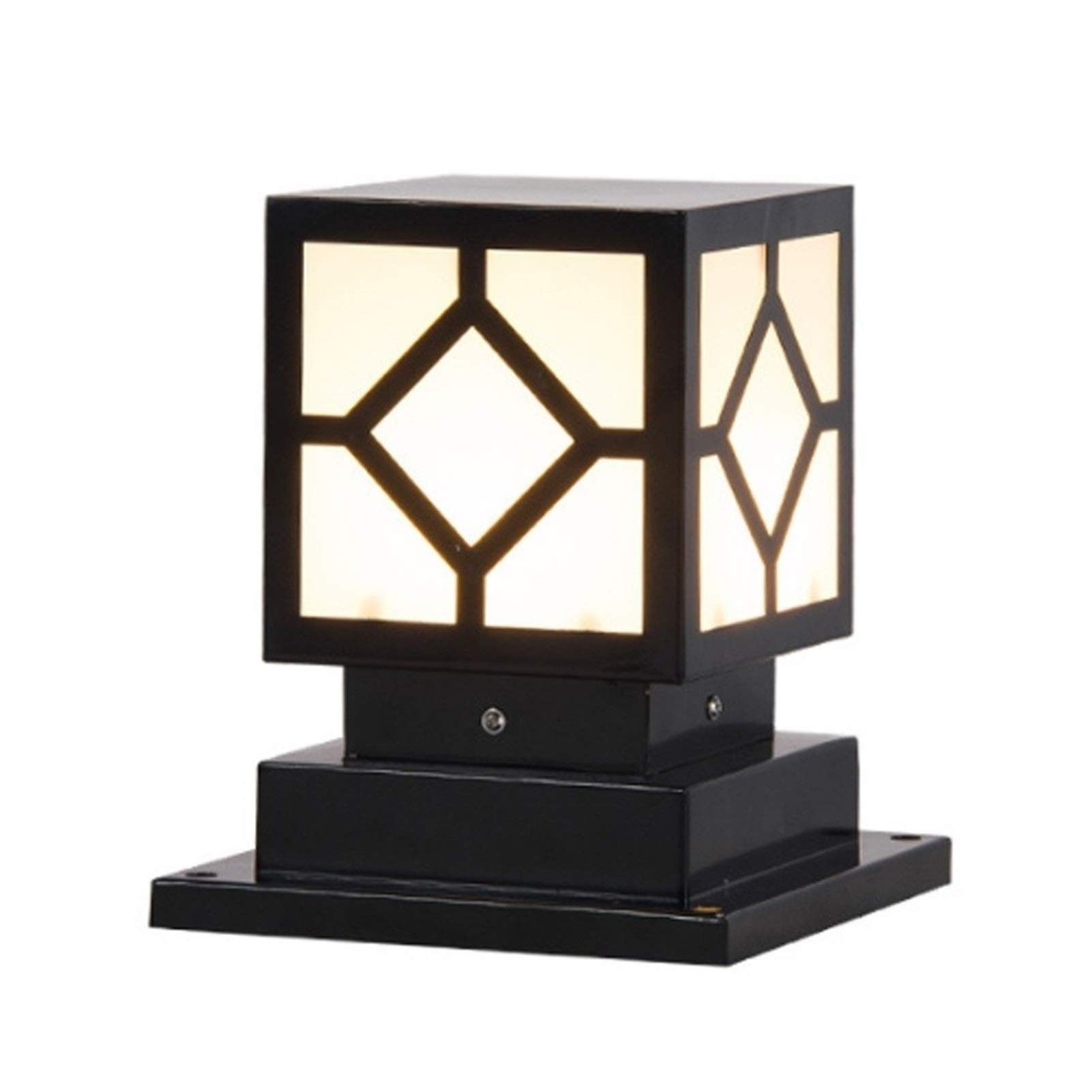 DLGGO European Style Square Post Lantern Light - Traditional Outdoor Die-Cast Aluminum Pillar Lamp with E27 Socket - Waterproof Courtyard Lighting for Lawn, Deck, Patio, Pathway and Garden Decor (Black) - Perfect for Entryway, Driveway, Walkway and Landscape Illumination