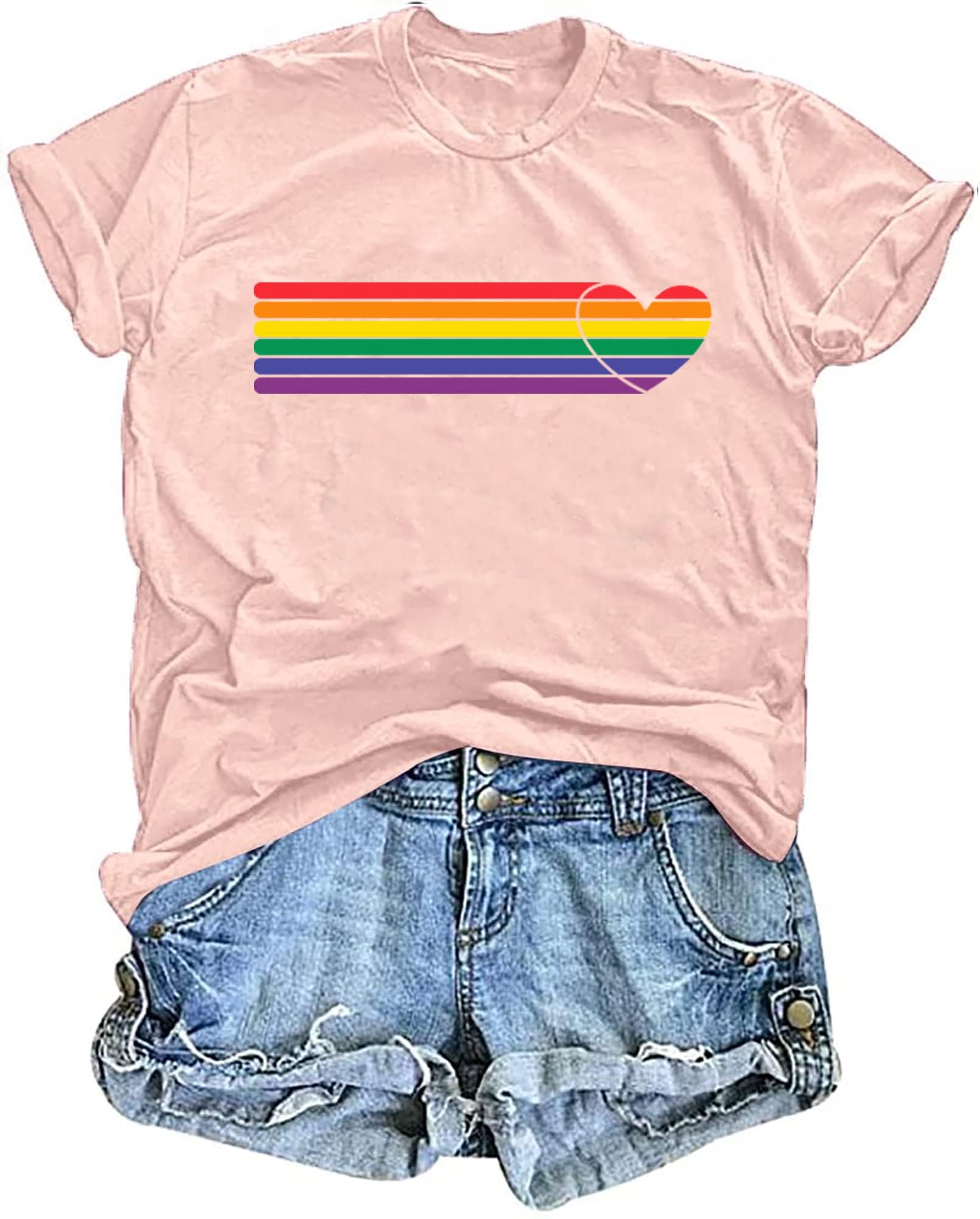 Women's Pride T-Shirts - Rainbow Heart Graphic Tees for LGBT Support | Casual Short Sleeve Tops for Pride Month, LGBTQ Events & Everyday Wear