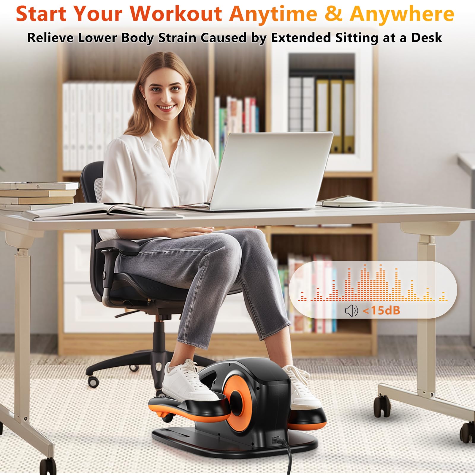 Under Desk Elliptical Machine - 15 Adjustable Speed Quiet Portable Leg Exerciser for Seniors & Office Workers | Seated Pedal Workout at Home or Office | Improve Circulation & Burn Calories While Working