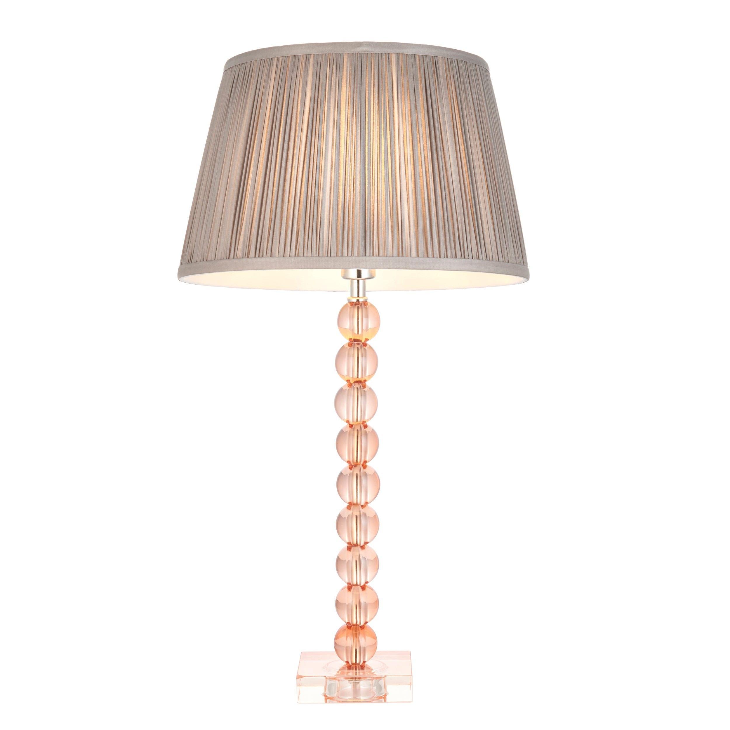 Adelie Pink Crystal Glass Table Lamp with Freya Charcoal Shade - Elegant Home Decor for Living Room, Bedroom & Office Lighting