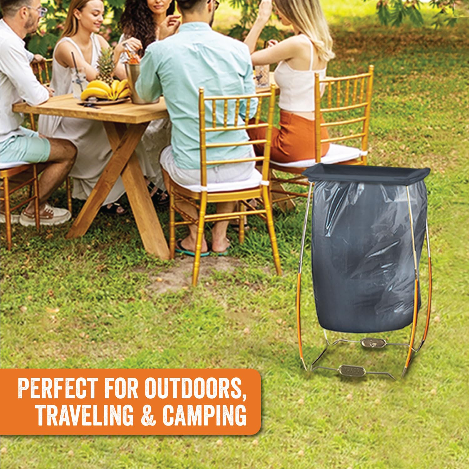 Yukon Glory™ Stainless Steel Trash Bag Holder - 13 Gallon Collapsible Camping Trash Can Support Stand with Carry Bag | Perfect for Outdoor Picnics, Backyard BBQs, RV Trips & Beach Cleanups
