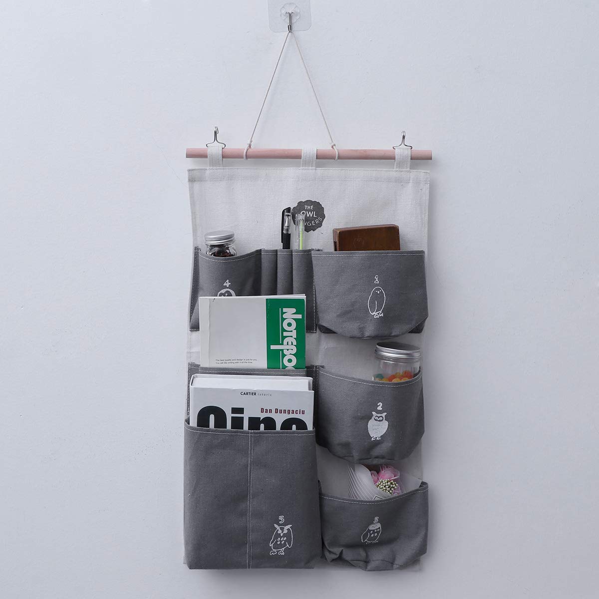 Fashion Wall Hanging Storage Organizer with Multiple Pockets - Over The Door Hanging Closet Organizer for Magazines, Accessories & Home Organization (Grey) - Perfect for Bedroom, Closet & Bathroom Storage Solutions