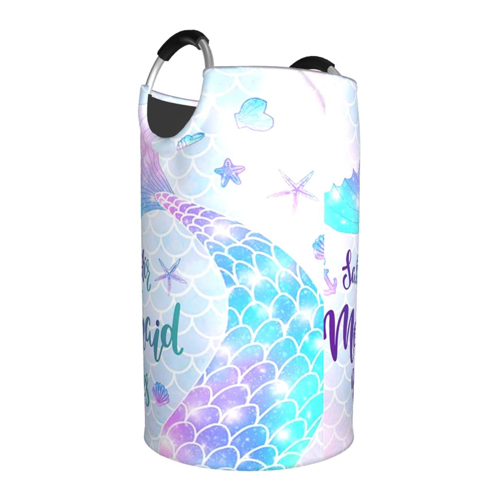 Collapsible Laundry Basket with Mermaid Tail Design - Durable Clothes Hamper for Dirty Laundry Storage - Glittery Purple & Pink Galaxy Pattern - Perfect for Bedroom, Bathroom, and Dorm Organization