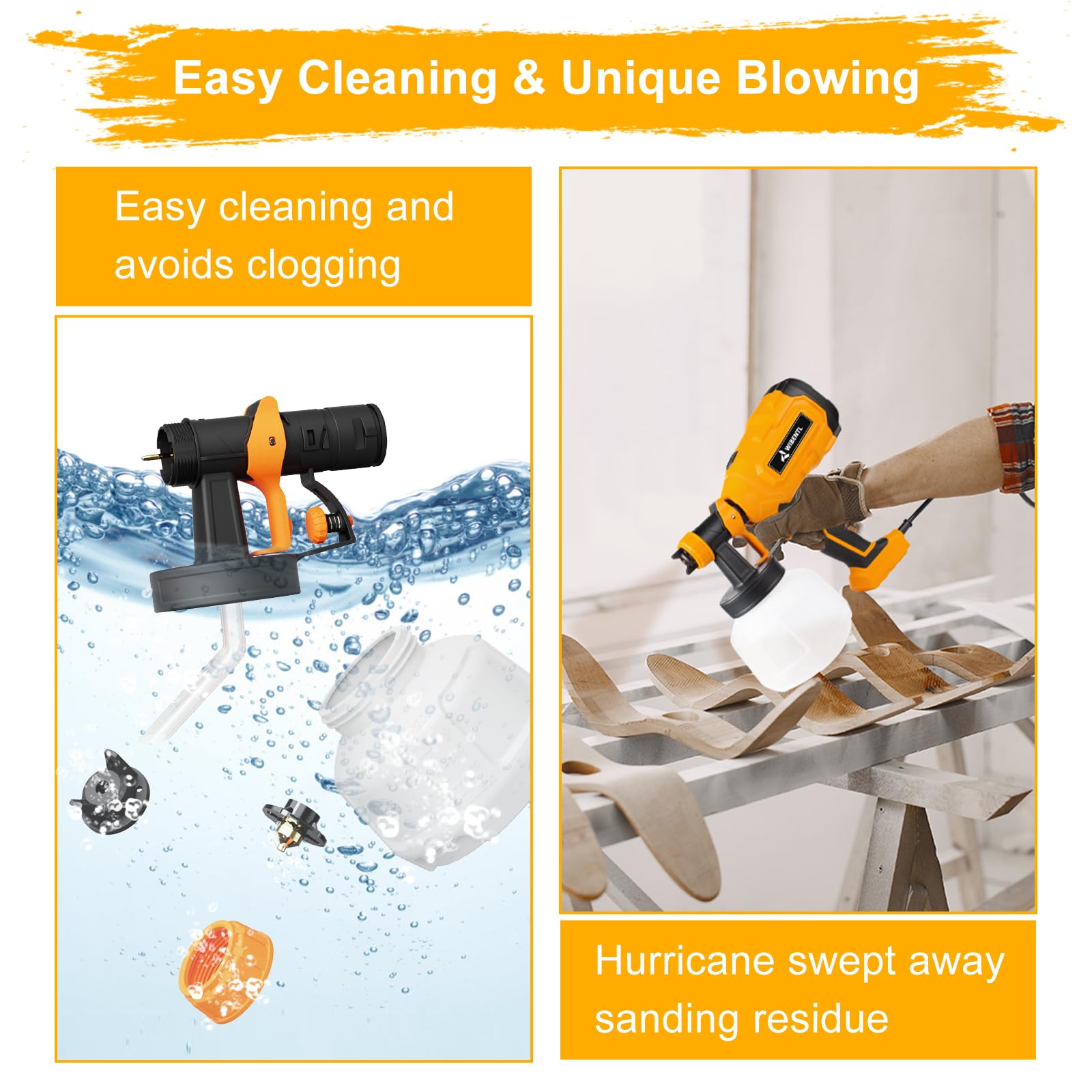 WIBENTL 700W High Power HVLP Paint Sprayer with 6 Copper Nozzles & 3 Spray Patterns - Easy Clean Electric Paint Gun for Furniture, Fences, Walls, Doors, Decks & DIY Crafts - Perfect for Home Renovation, Woodworking & Garden Projects