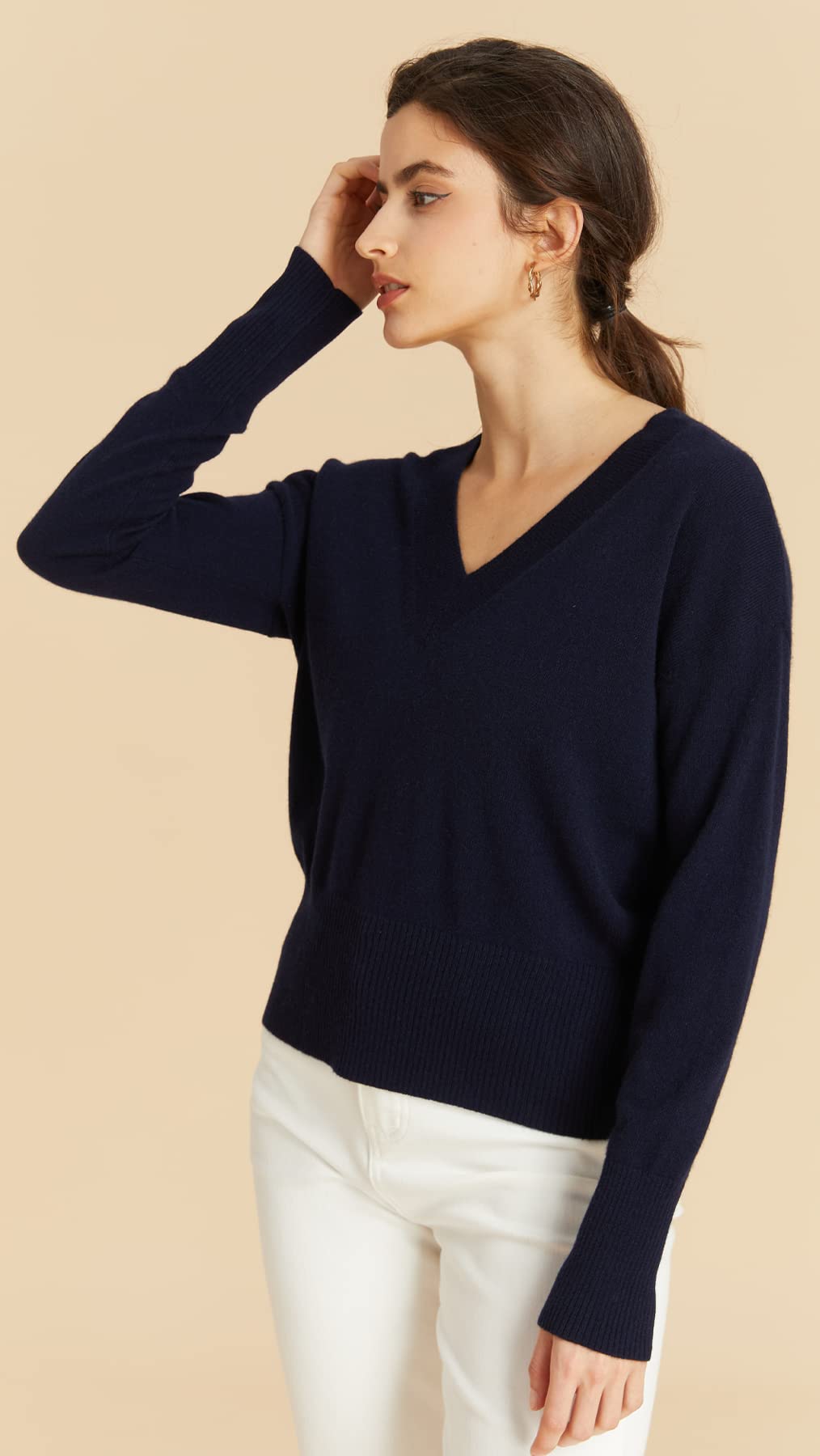 EURKEA 100% Cashmere Women's Deep V Neck Sweater - Soft Long Sleeve Pullover Top for Women | Perfect Gift for Her | Office Wear, Date Night & Winter Layering