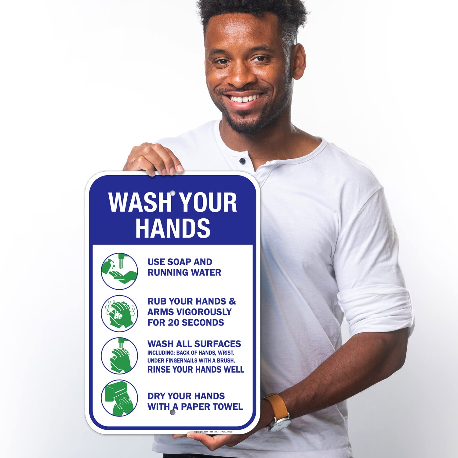 Hand Washing Sign - 12x18 Inches Rustproof Aluminum Hygiene Instruction Poster | Durable Fade-Resistant Bathroom & Kitchen Sign | Made in USA for Restaurants, Hospitals & Schools