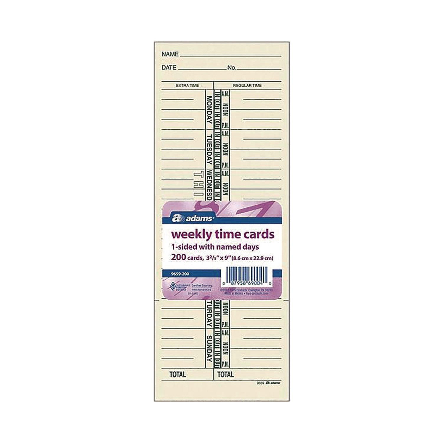 Adams® Time Cards for Acroprint, Amano & Lathem Time Clocks - 3.38