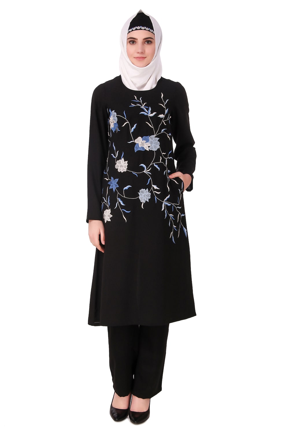 Elegant Black Nida Salwar Kameez with Leaf & Flower Embroidery - Perfect for Weddings, Parties & Festive Occasions